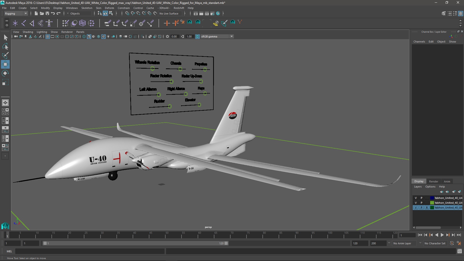 3D Yabhon United 40-UAV White Color Rigged for Maya model