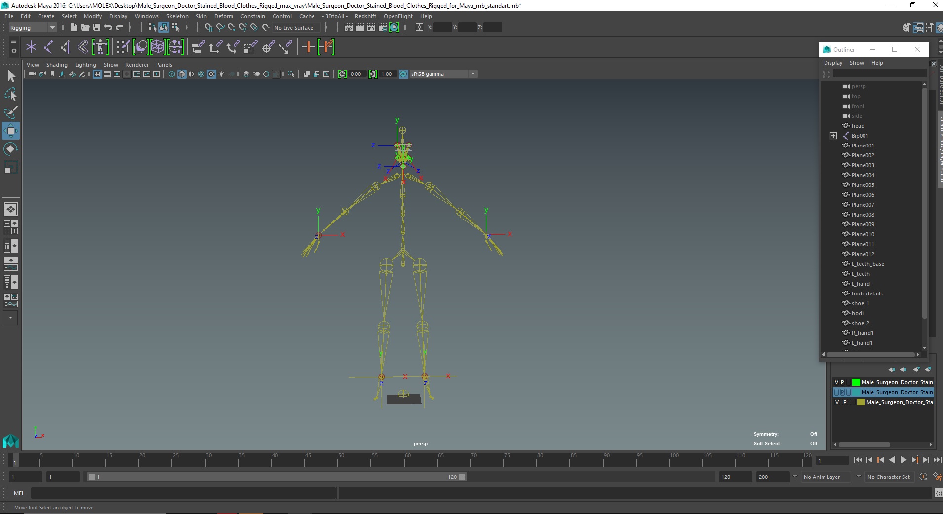 Male Surgeon Doctor Stained Blood Clothes Rigged for Maya 3D