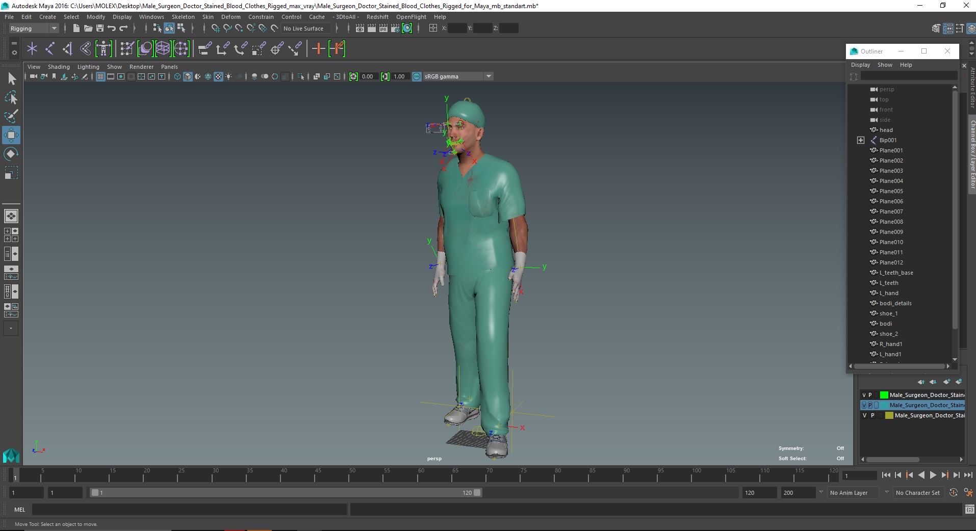 Male Surgeon Doctor Stained Blood Clothes Rigged for Maya 3D