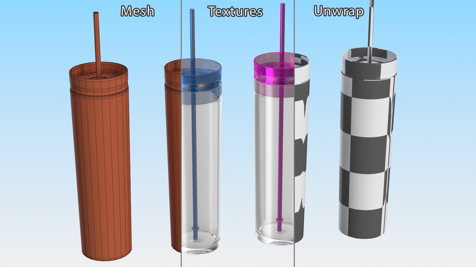 Tumbler Set with Lids and Straws 3D