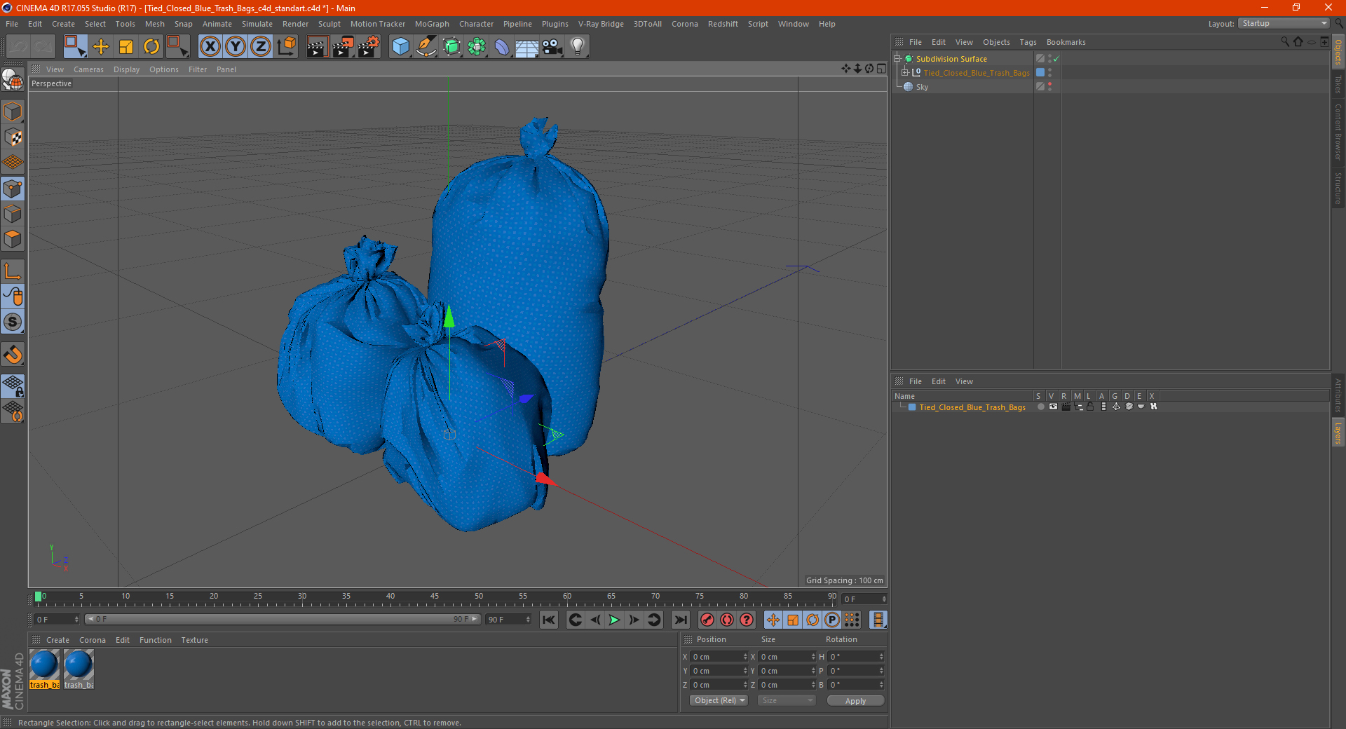 Tied Closed Blue Trash Bags 3D