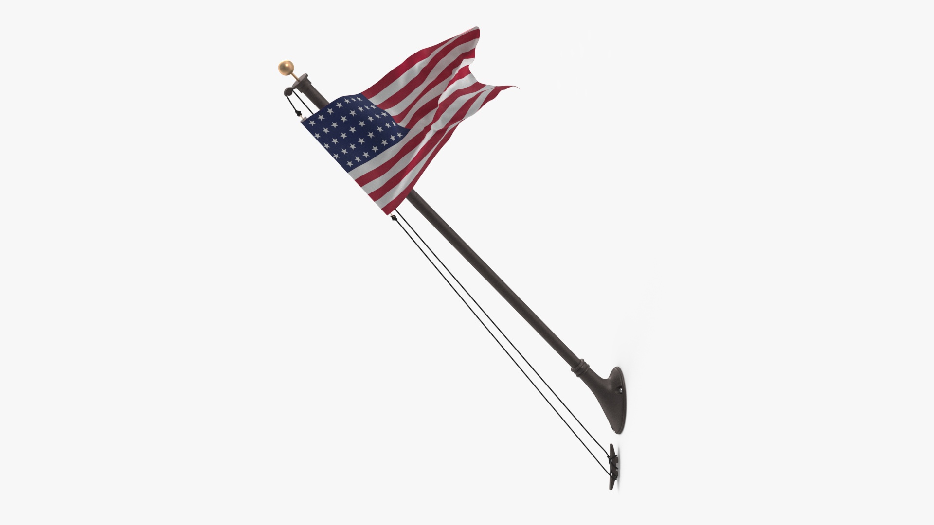 3D USA Flag on Wall Pole