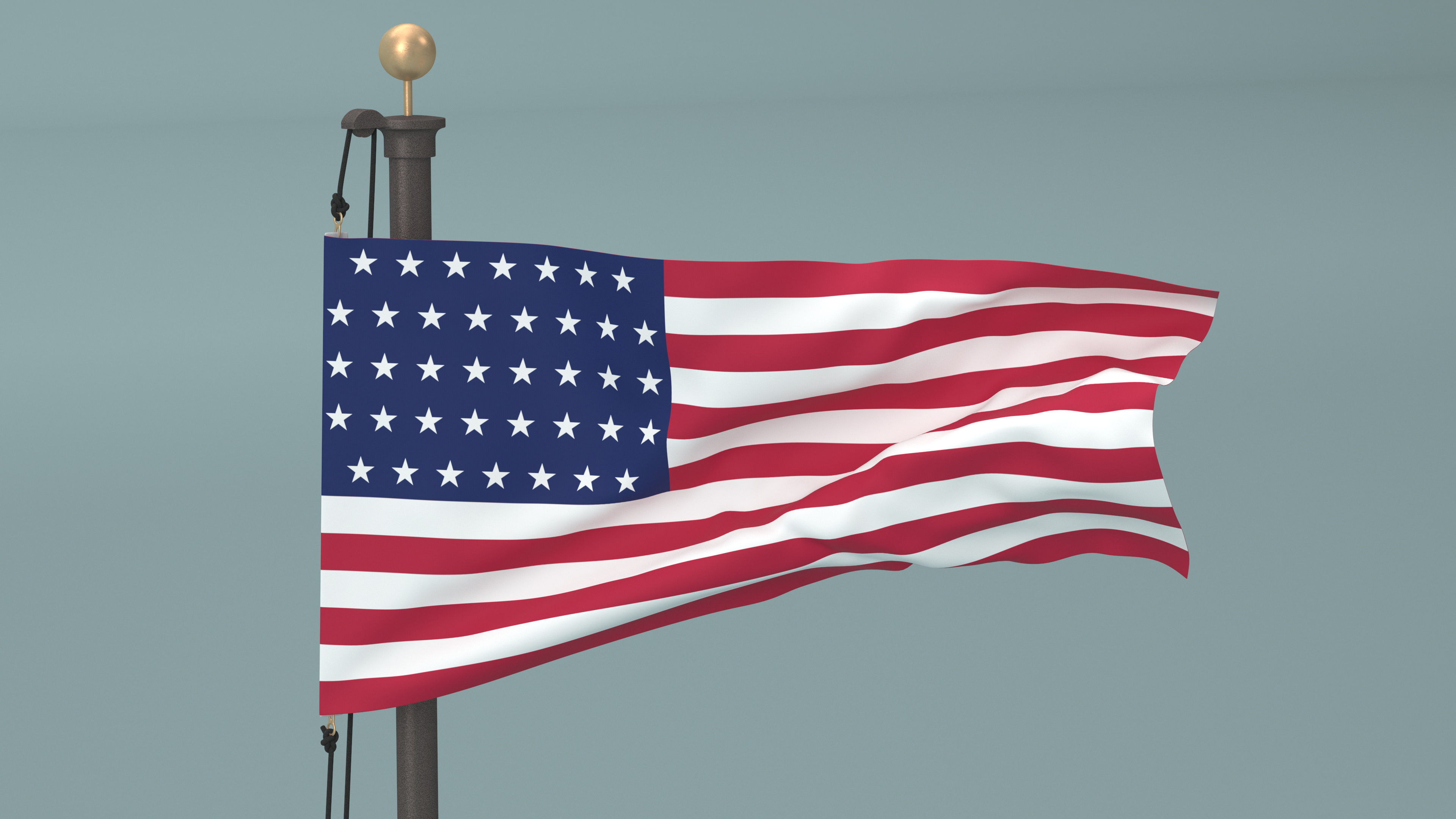 3D USA Flag on Wall Pole