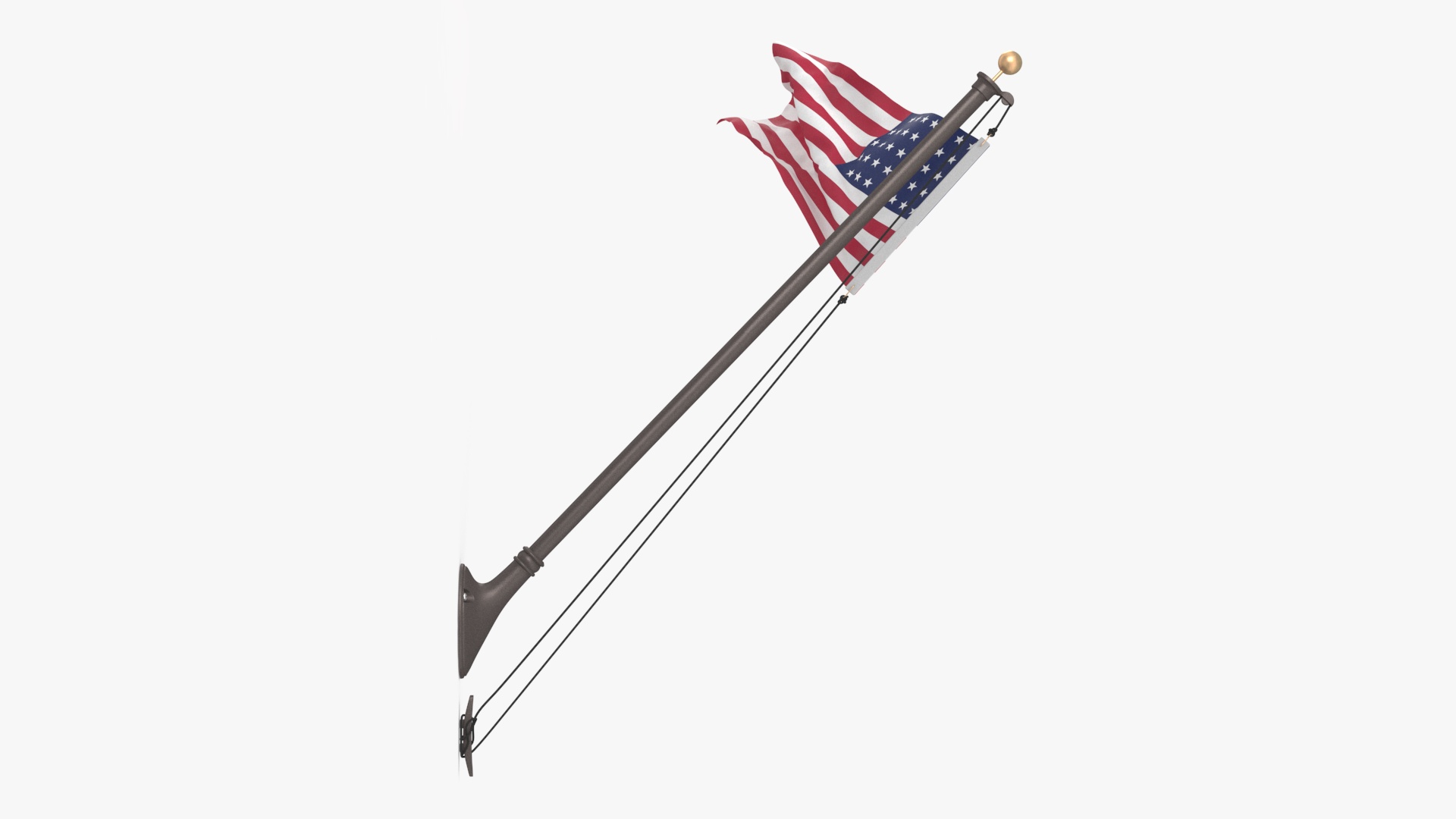 3D USA Flag on Wall Pole