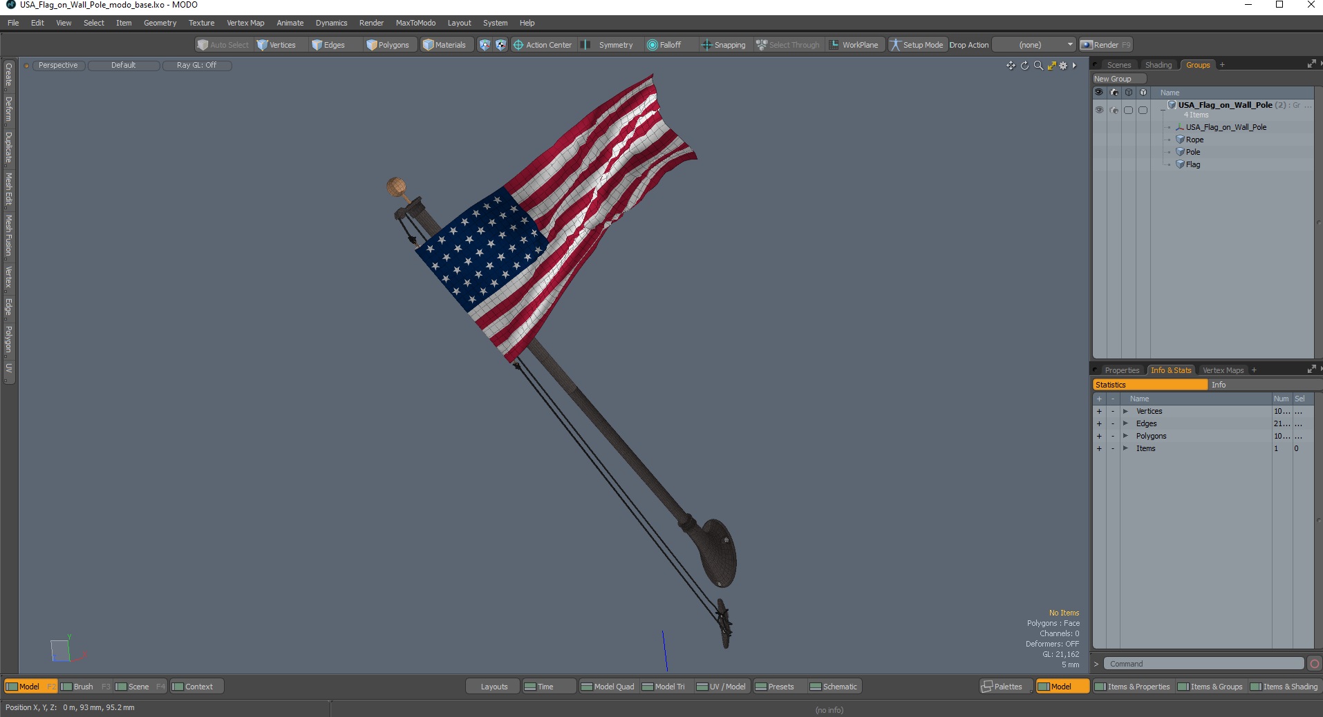 3D USA Flag on Wall Pole