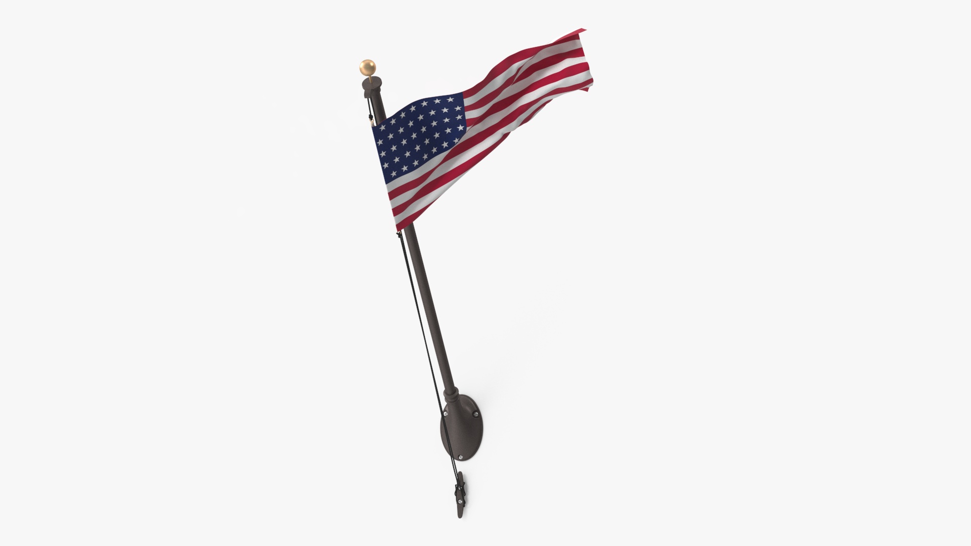 3D USA Flag on Wall Pole