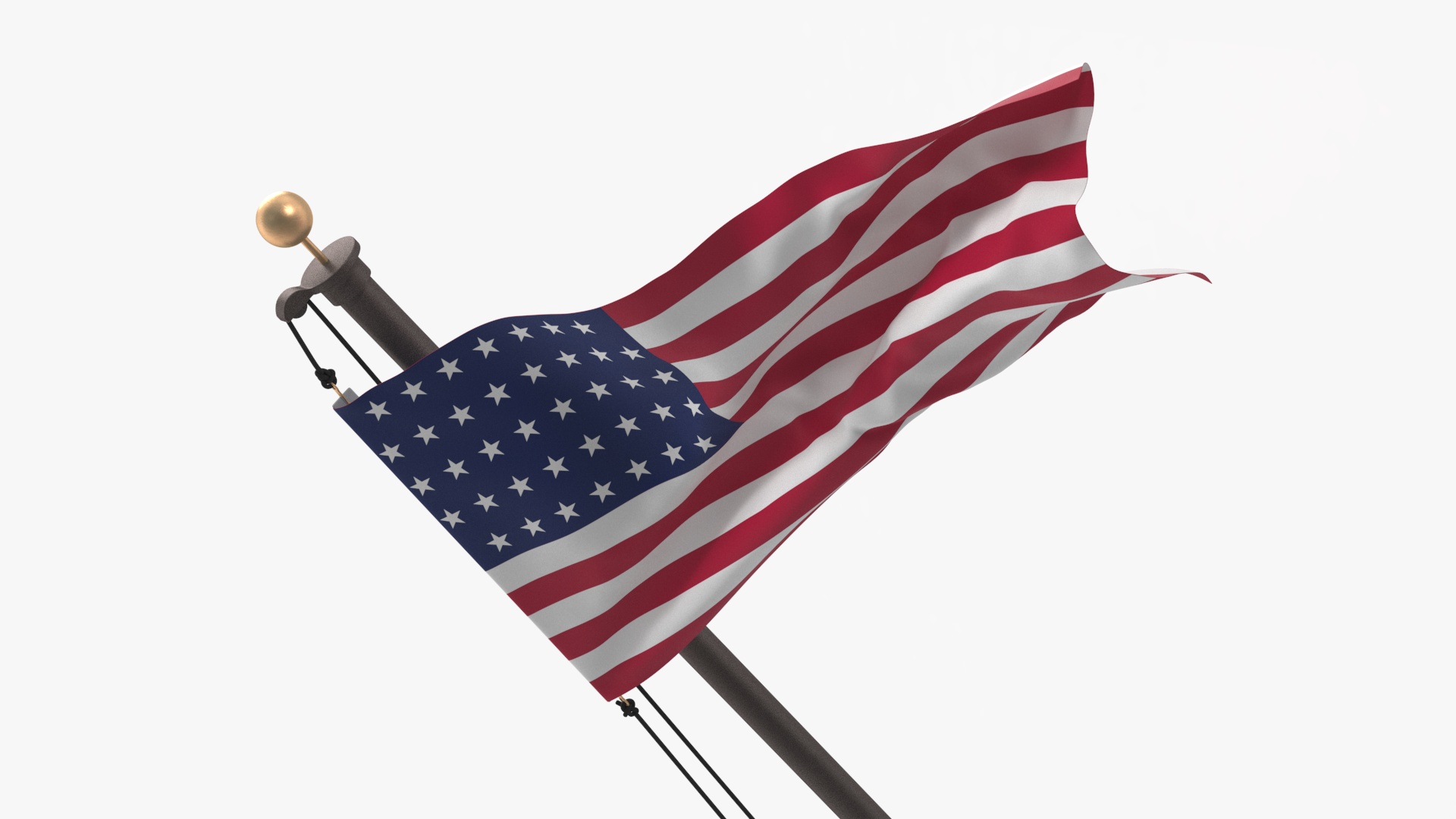 3D USA Flag on Wall Pole