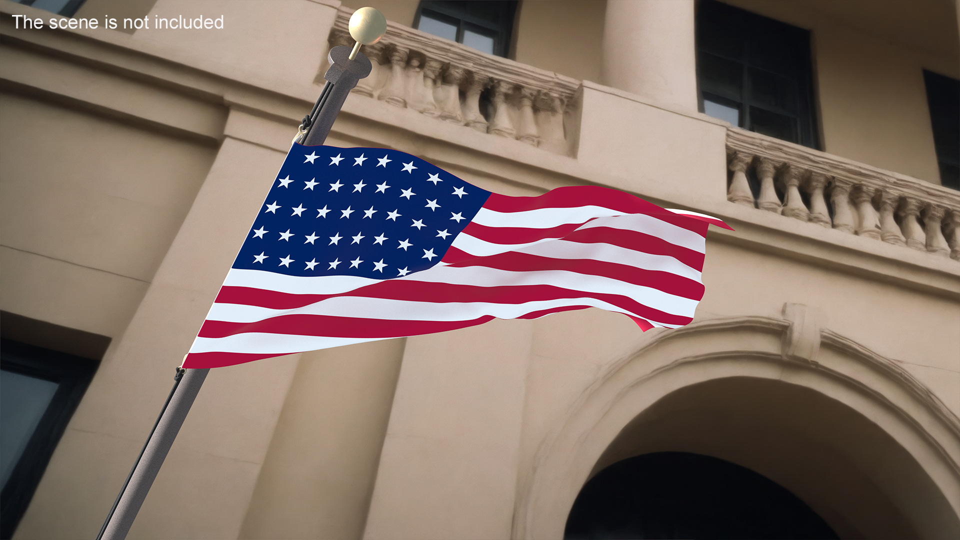 3D USA Flag on Wall Pole