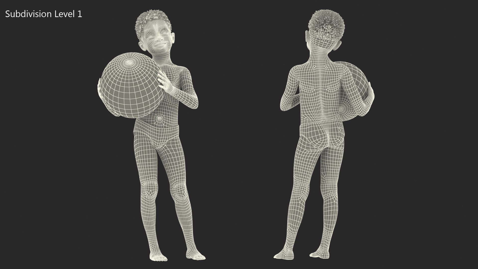 3D model Black Child Boy Holding Ball Beach Style