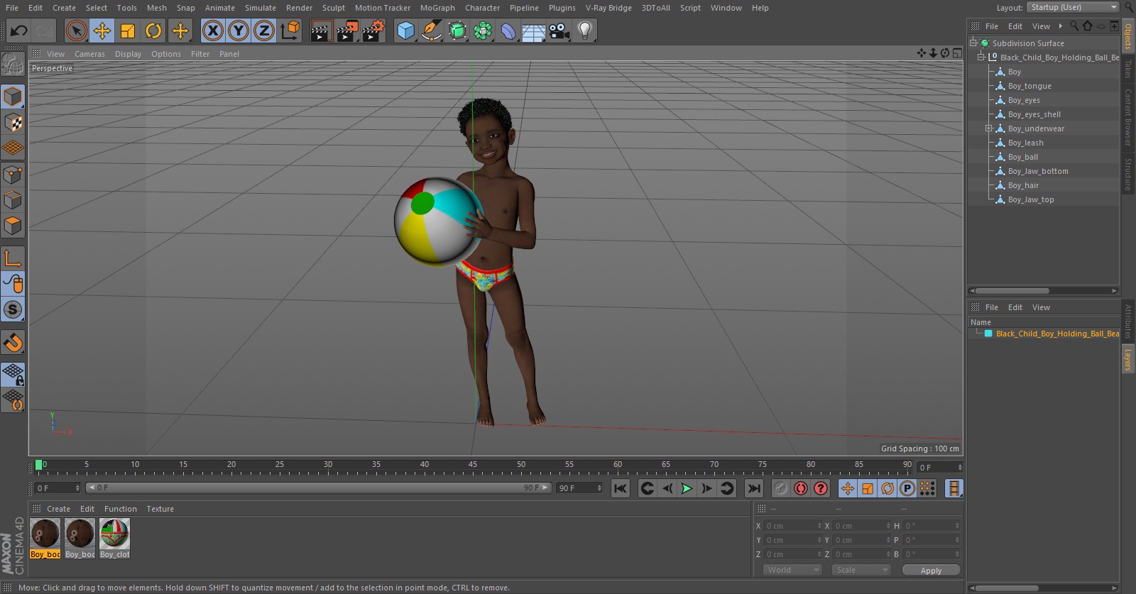 3D model Black Child Boy Holding Ball Beach Style