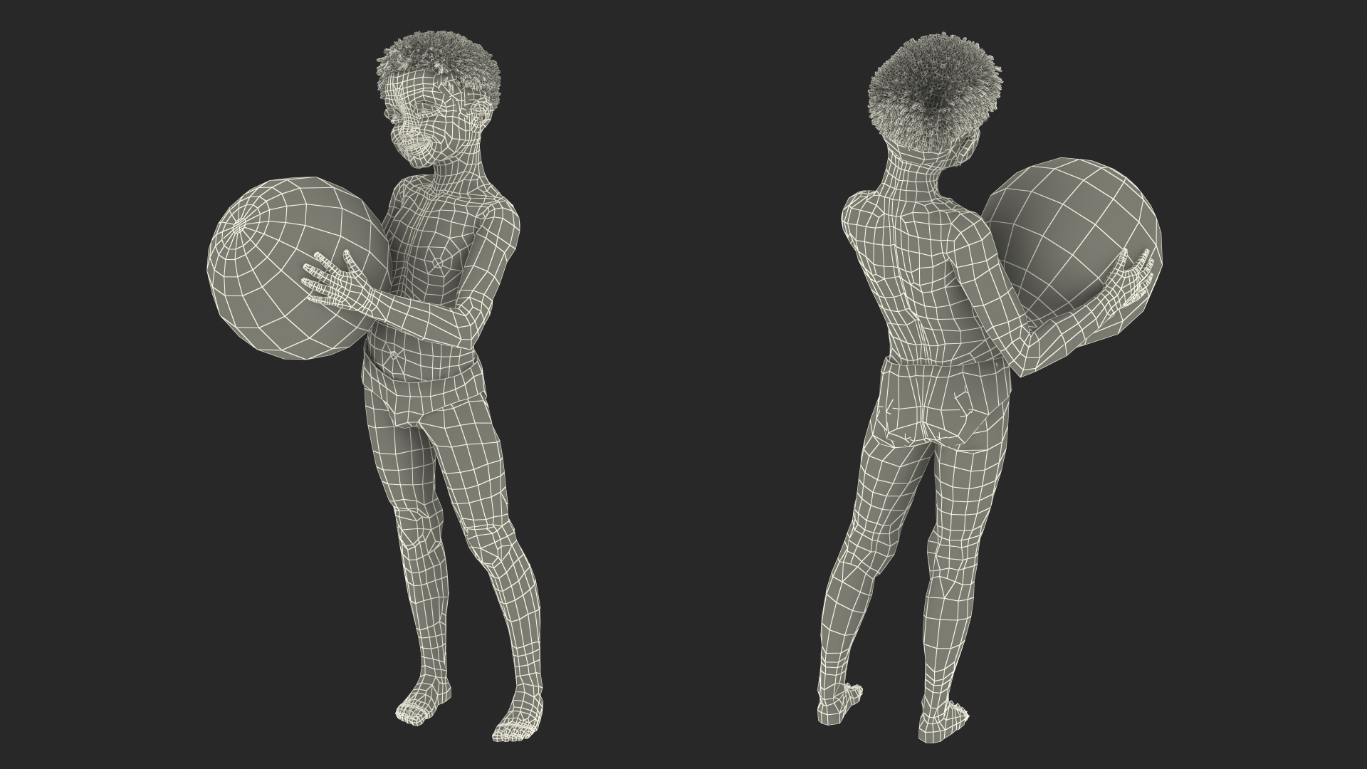 3D model Black Child Boy Holding Ball Beach Style