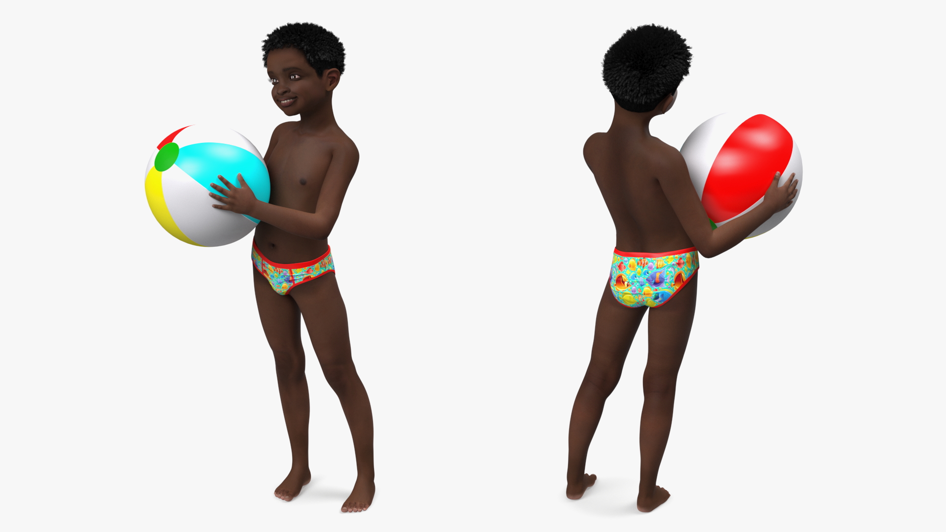 3D model Black Child Boy Holding Ball Beach Style