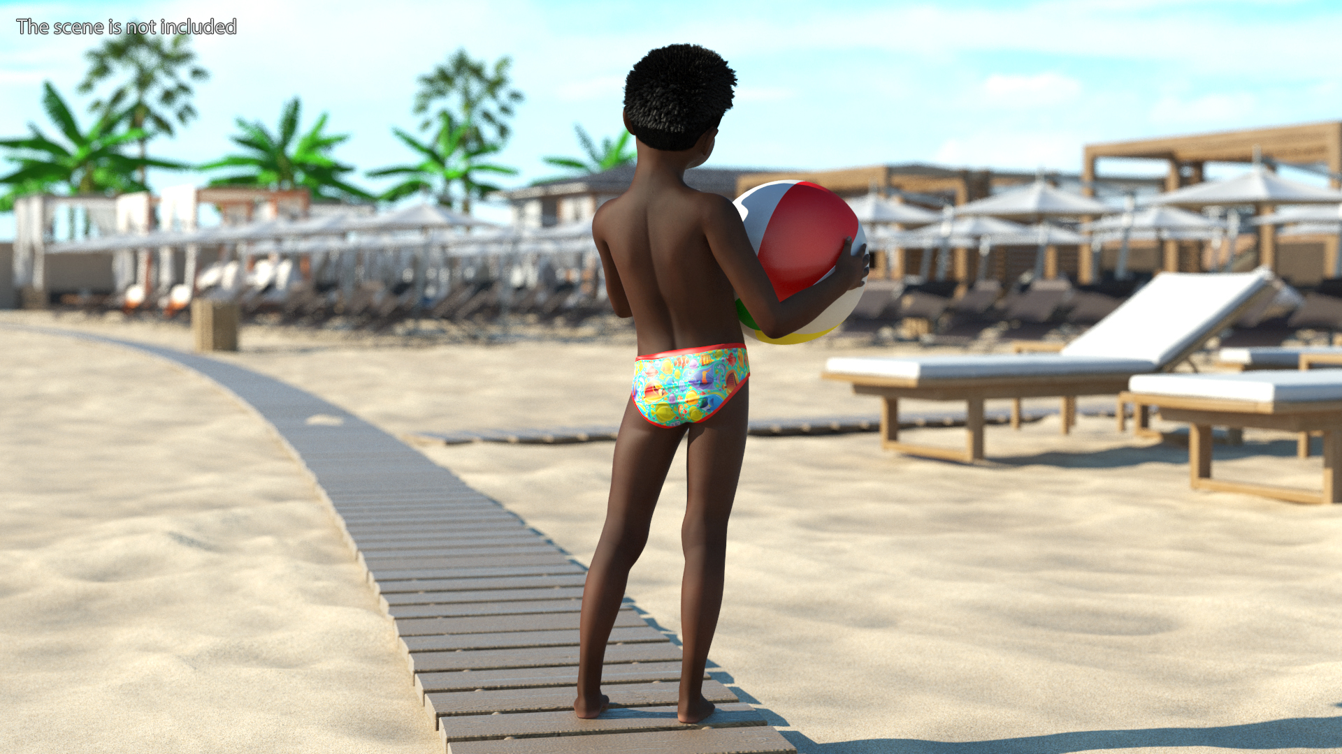3D model Black Child Boy Holding Ball Beach Style
