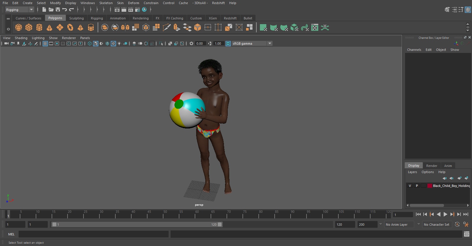 3D model Black Child Boy Holding Ball Beach Style