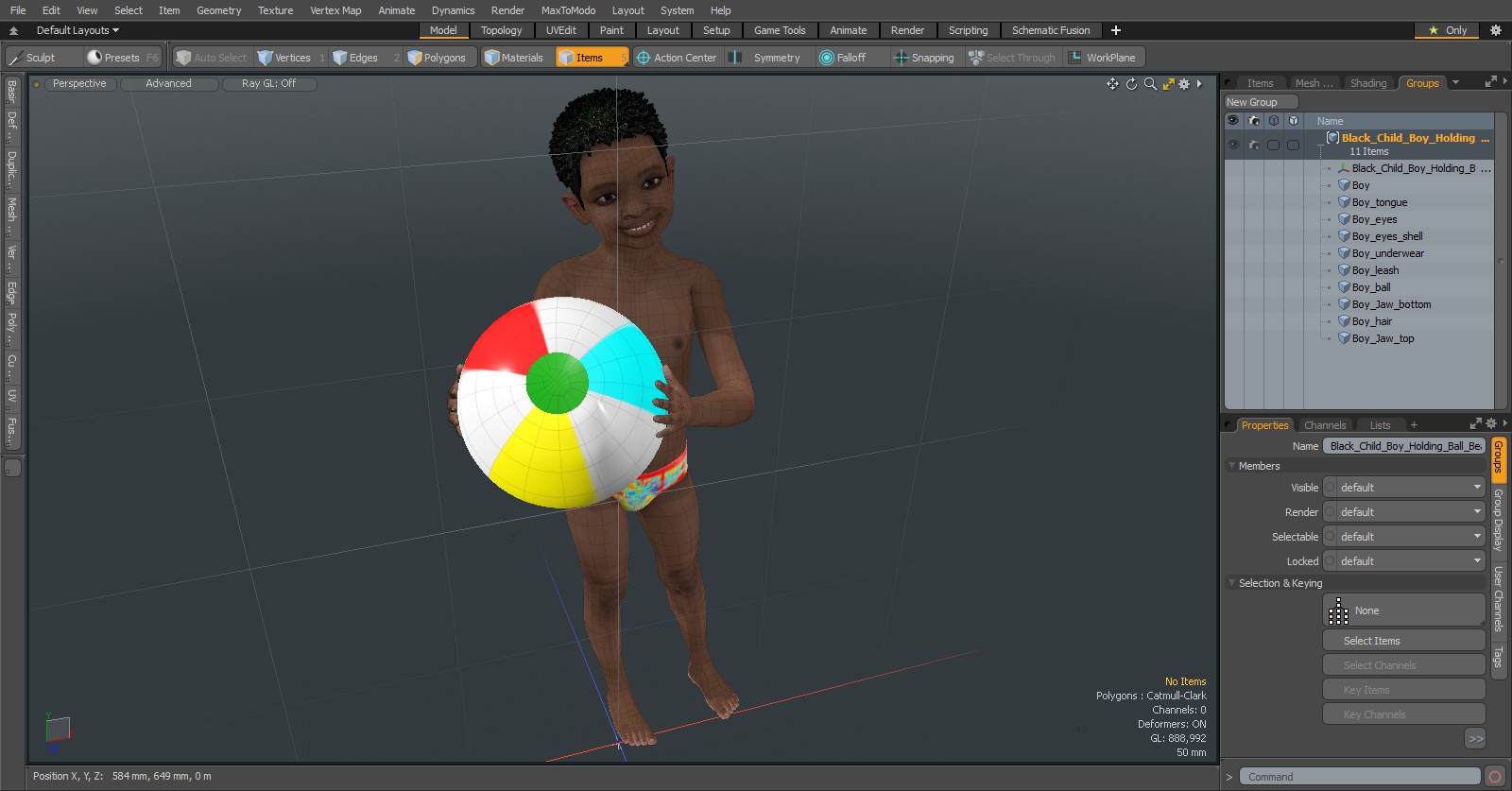 3D model Black Child Boy Holding Ball Beach Style