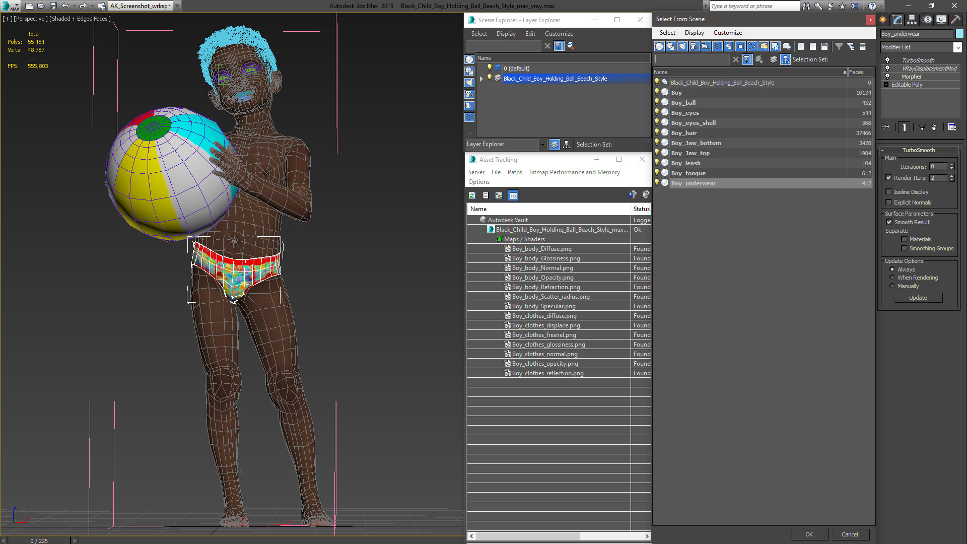3D model Black Child Boy Holding Ball Beach Style