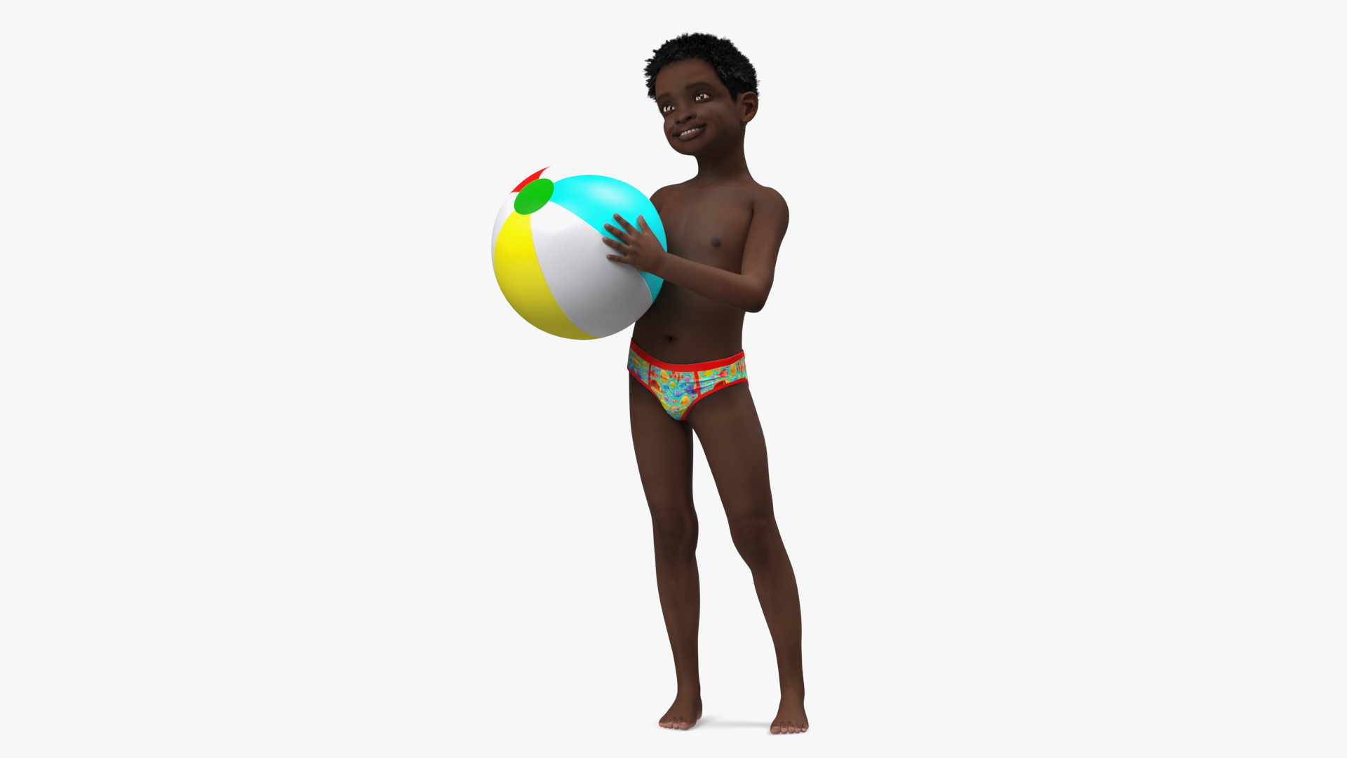 3D model Black Child Boy Holding Ball Beach Style
