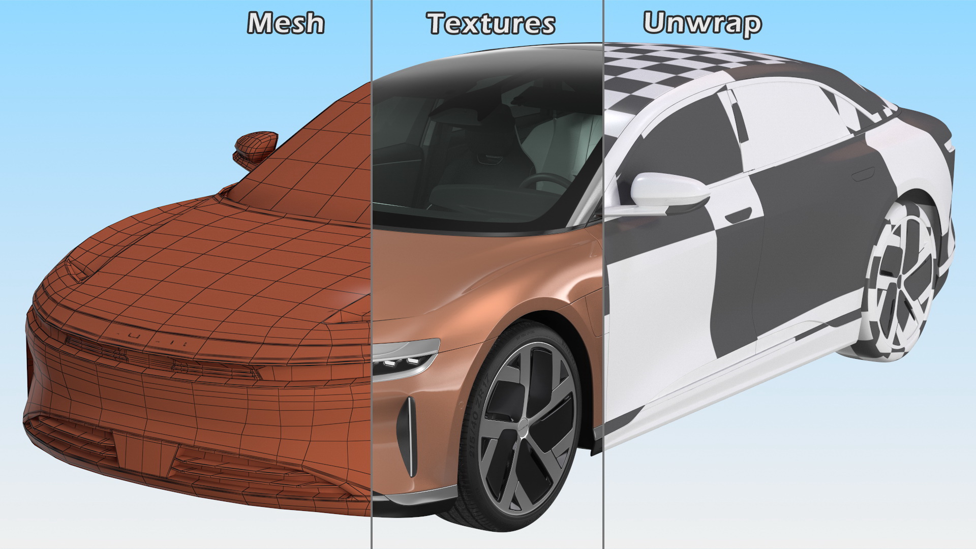 3D Lucid Air 2021 Electric Luxury Sedan Rigged model