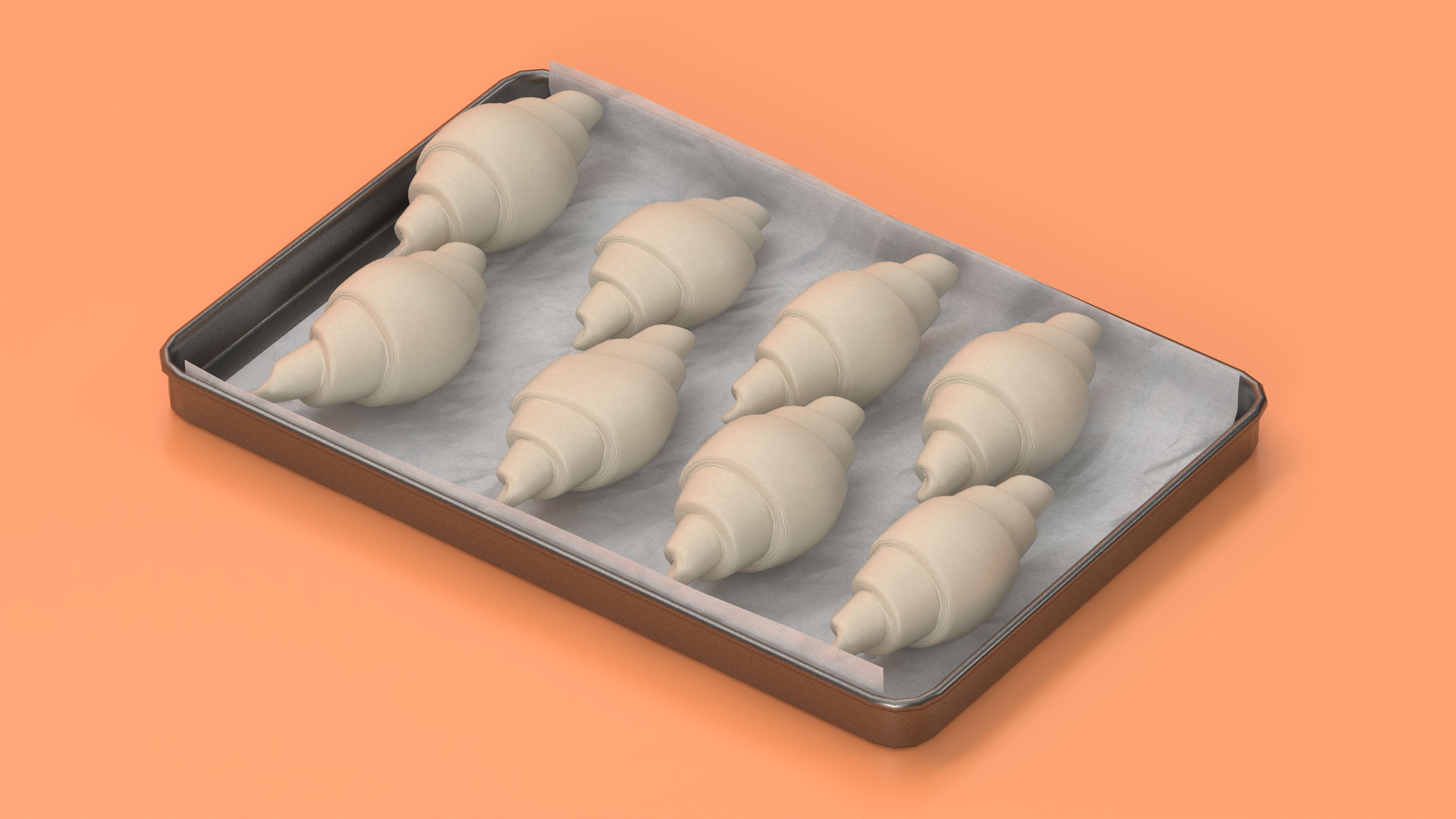 3D model Traditional French Croissants Dough