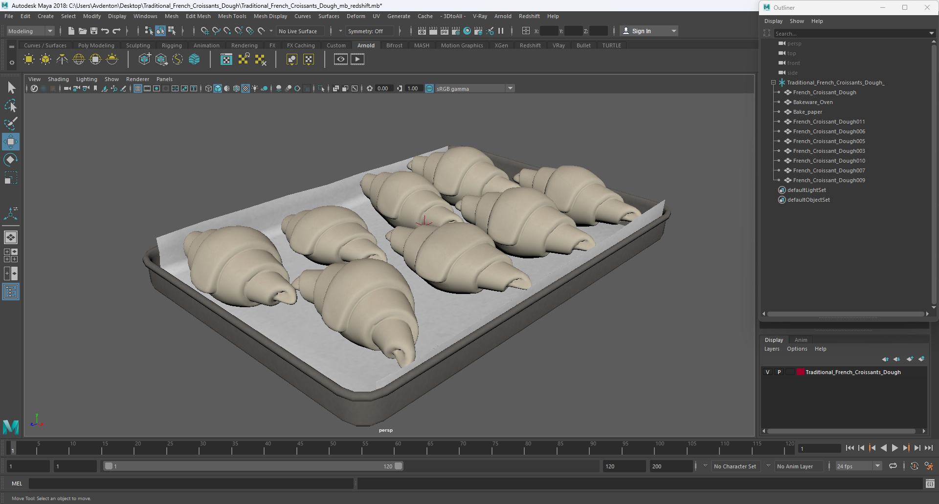3D model Traditional French Croissants Dough