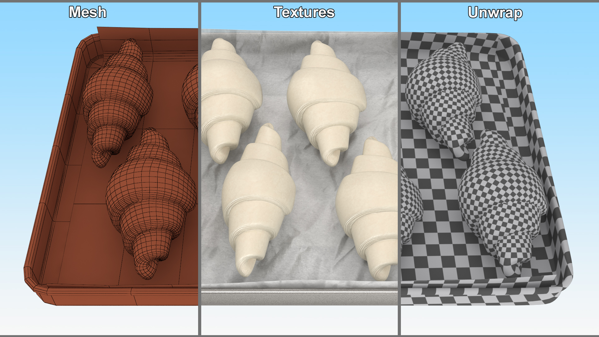 3D model Traditional French Croissants Dough