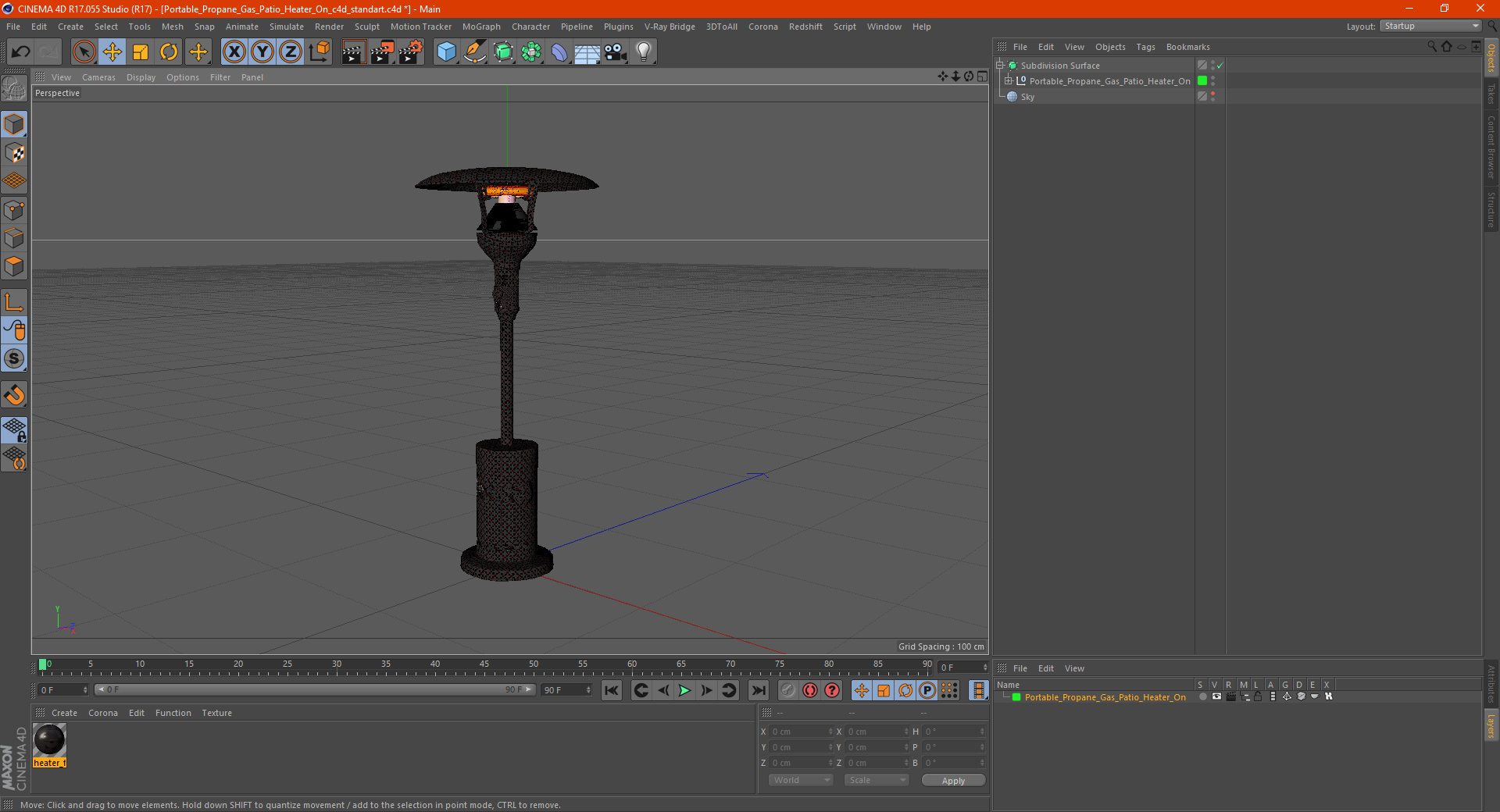 3D Portable Propane Gas Patio Heater On