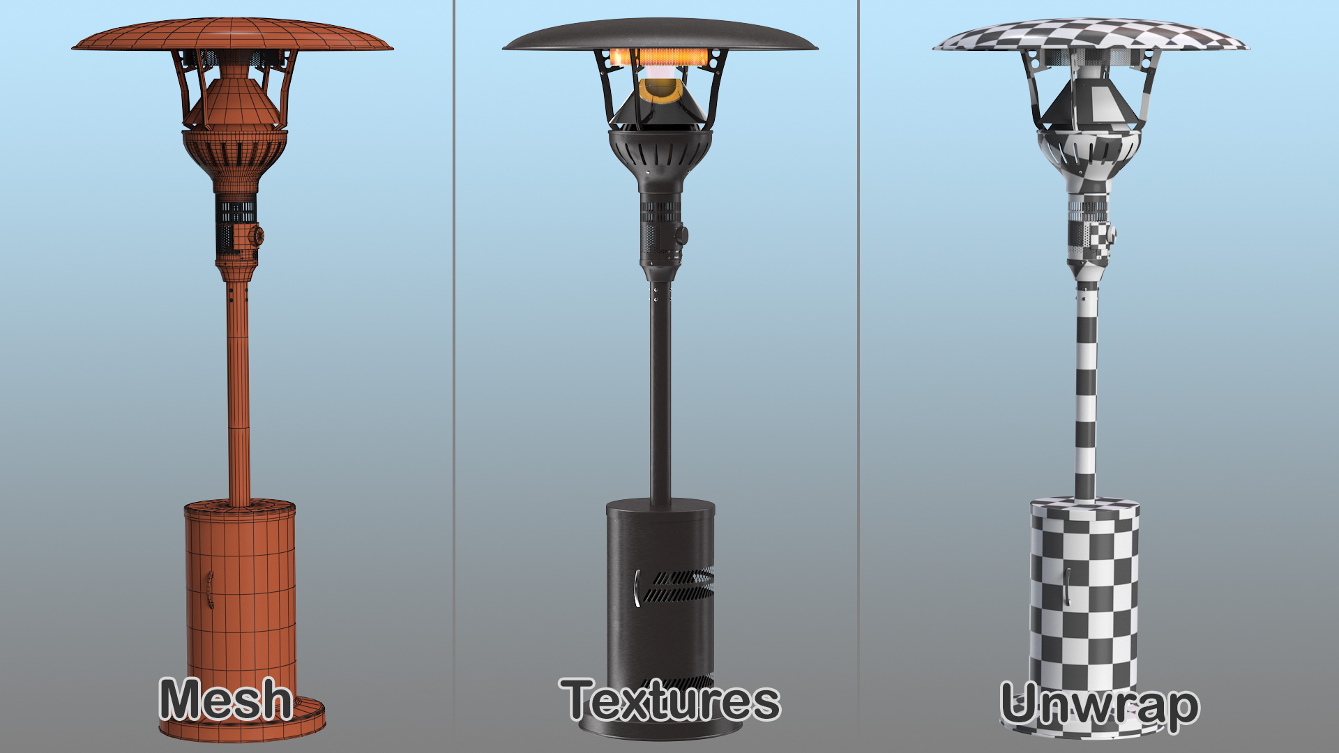 3D Portable Propane Gas Patio Heater On