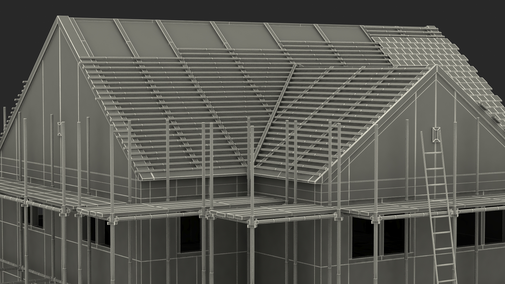 3D model Construction Site House with Scaffolding