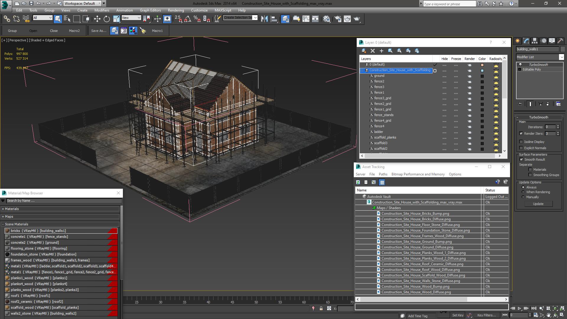 3D model Construction Site House with Scaffolding