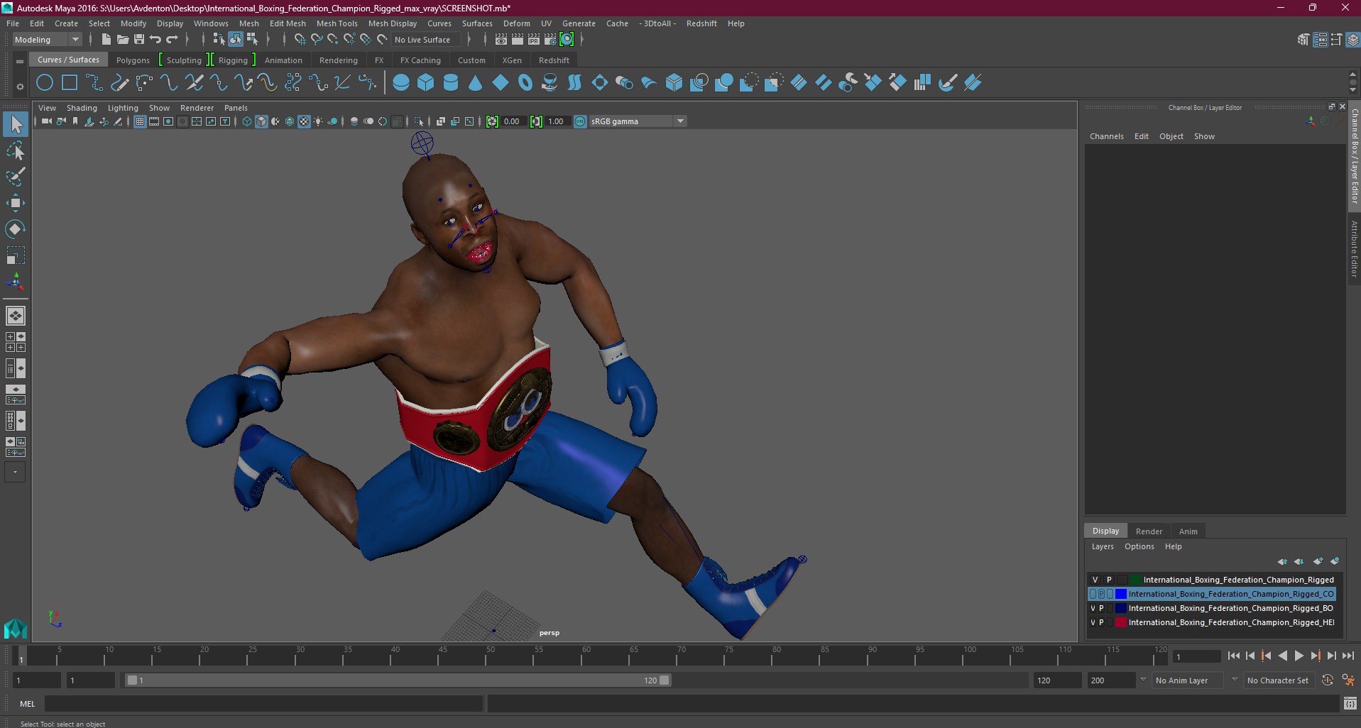 3D International Boxing Federation Champion Rigged for Maya