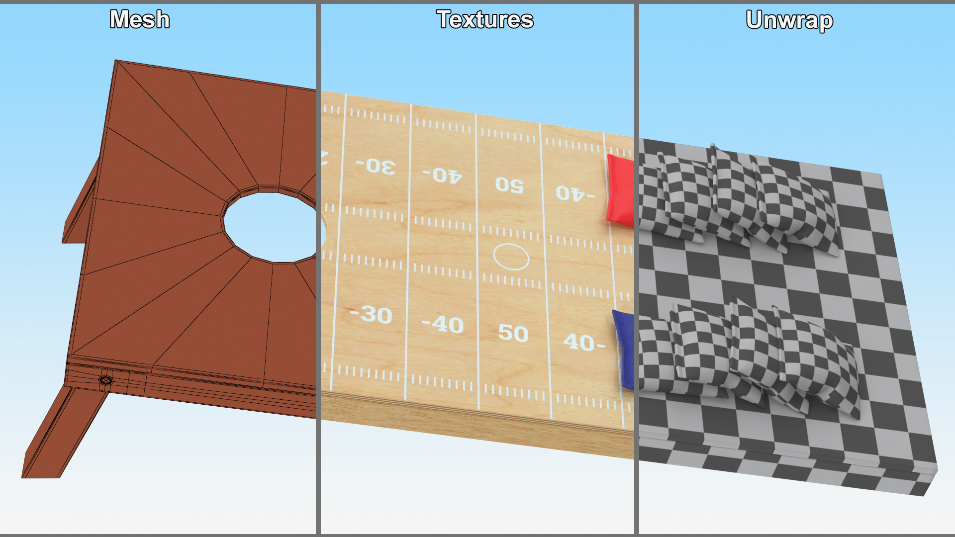 3D Wooden Cornhole Outdoor Game with Bean Bags model