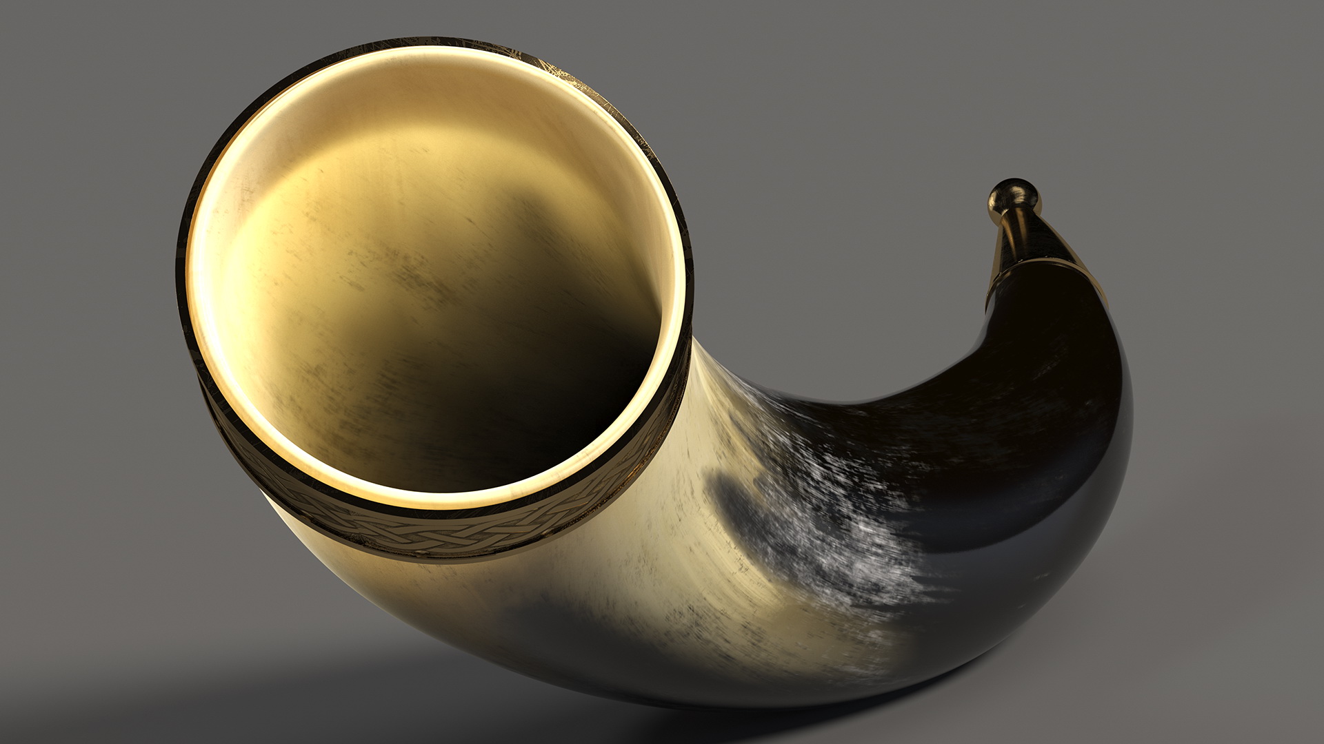 3D model Antique Light Drinking Horn in Gold Trim