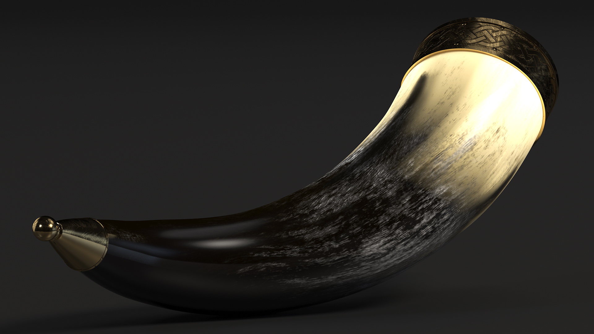 3D model Antique Light Drinking Horn in Gold Trim