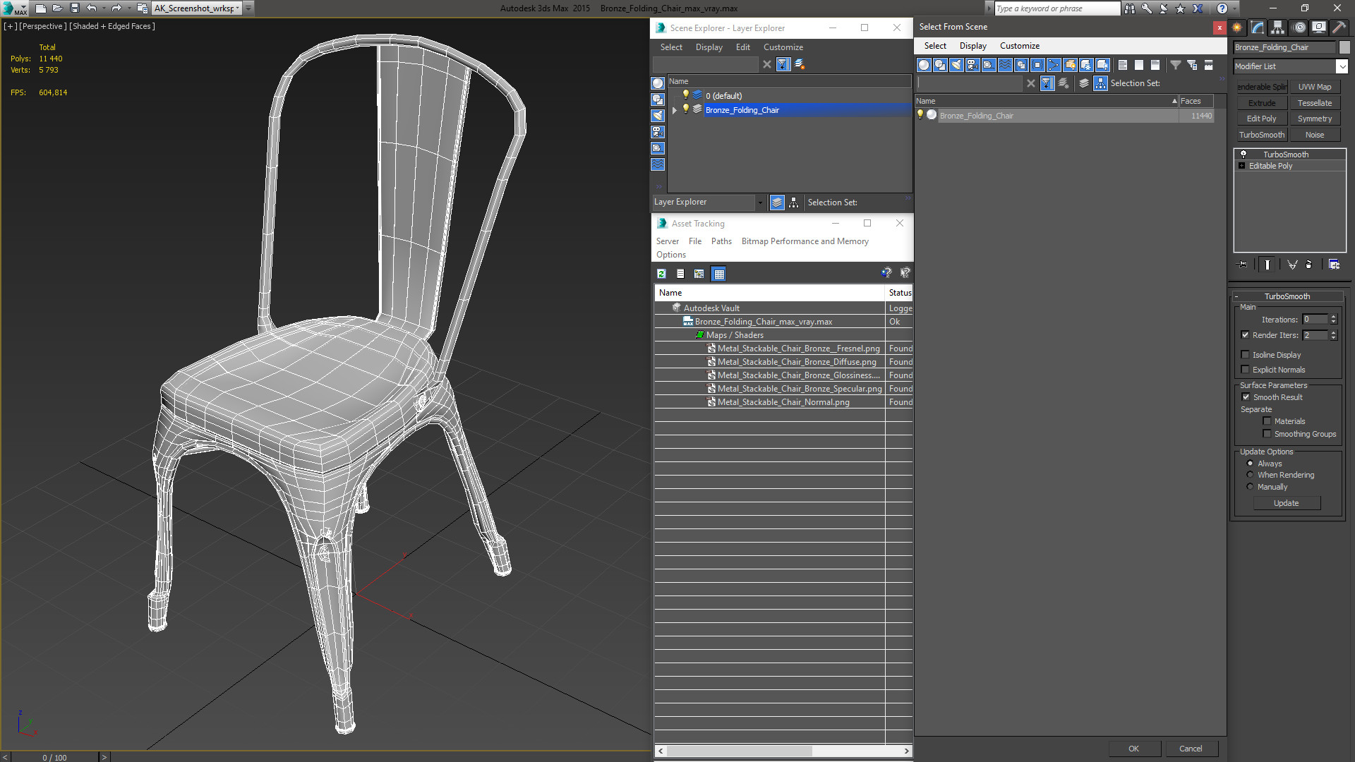 3D model Bronze Folding Chair