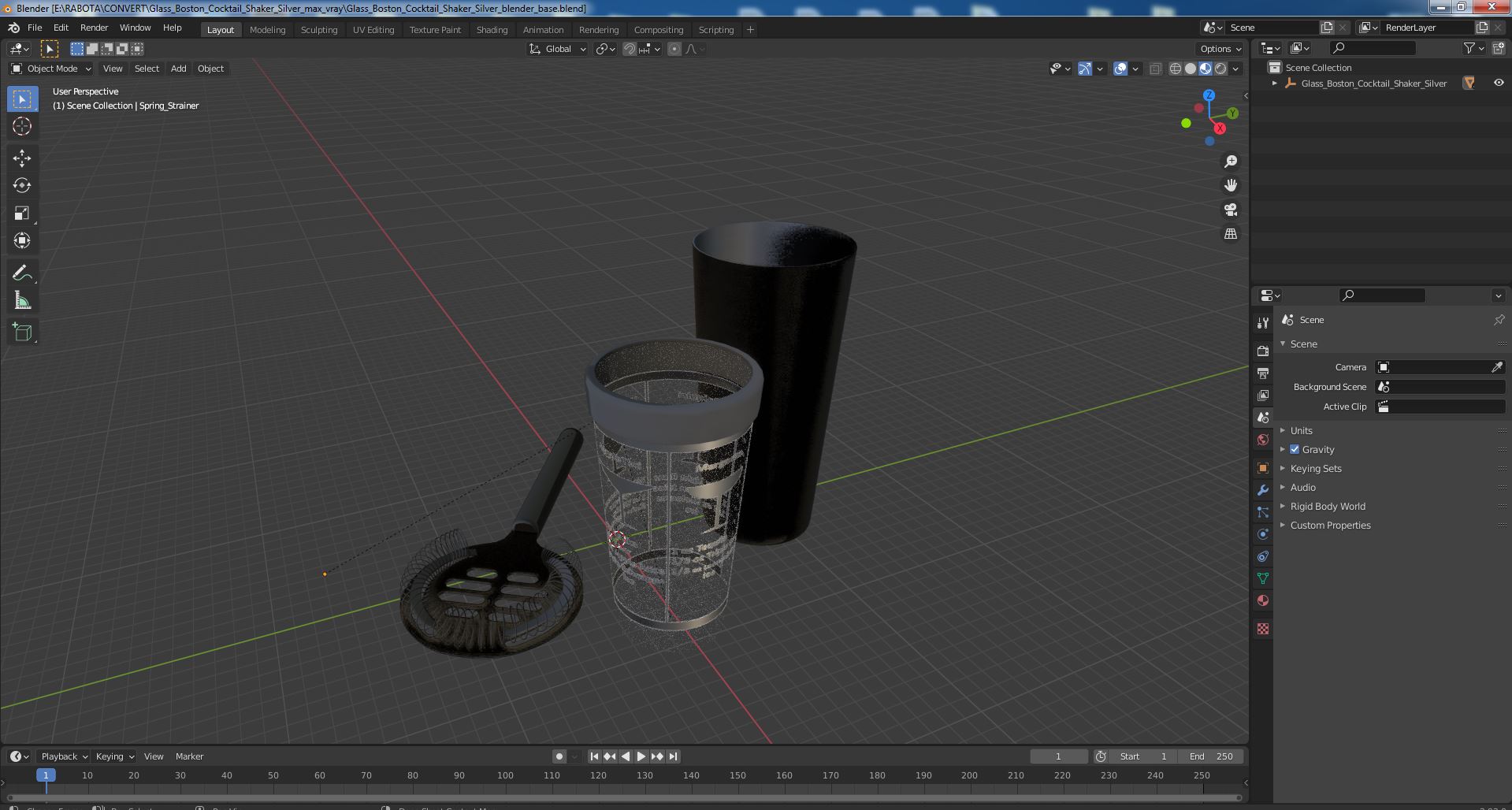 3D model Glass Boston Cocktail Shaker Silver