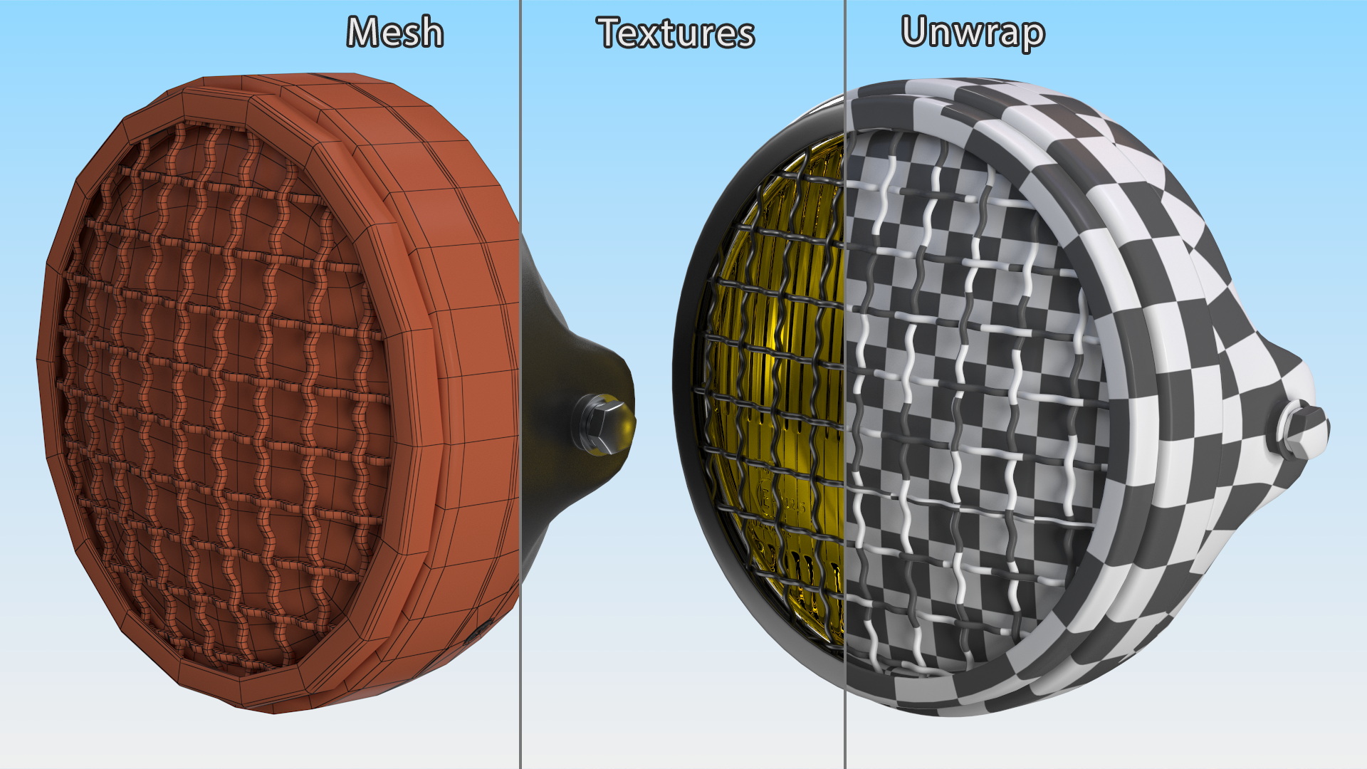 3D Motorcycle Headlight Yellow with Mesh Grill model