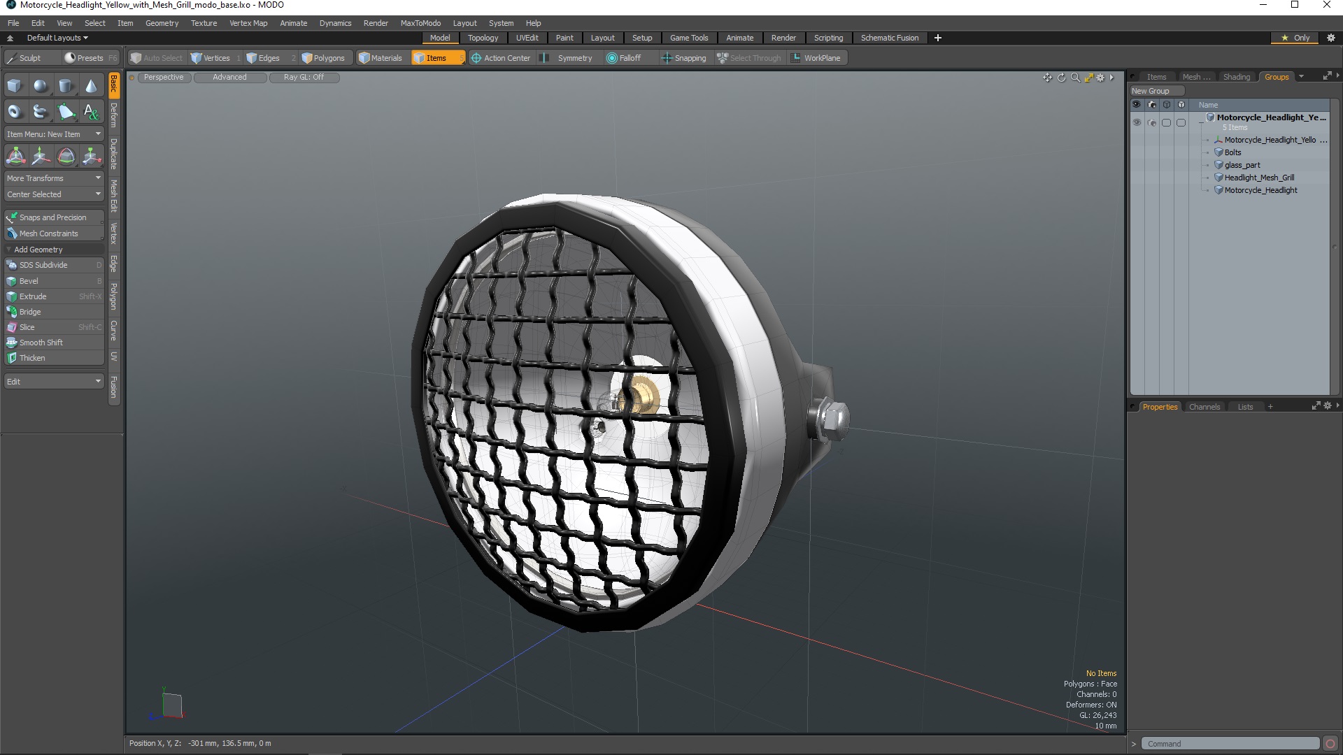 3D Motorcycle Headlight Yellow with Mesh Grill model