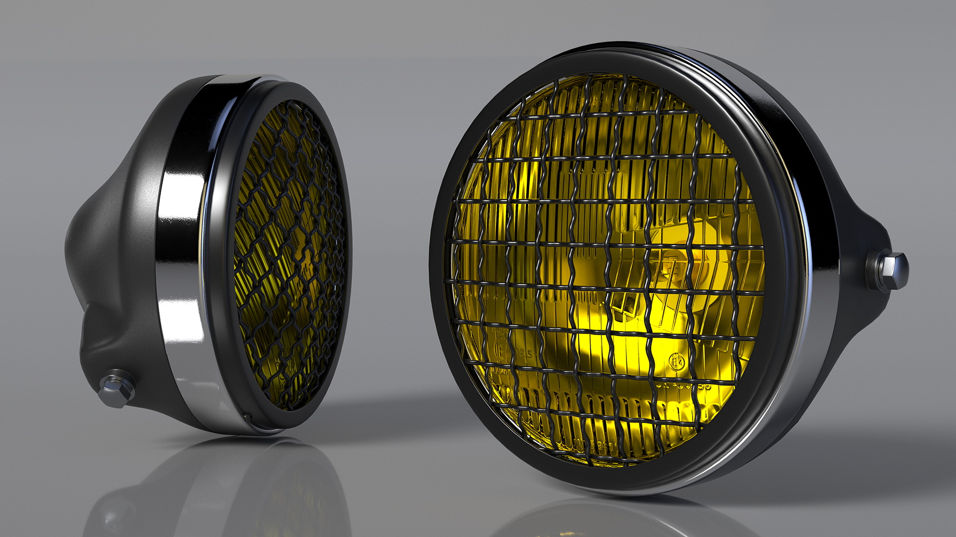 3D Motorcycle Headlight Yellow with Mesh Grill model