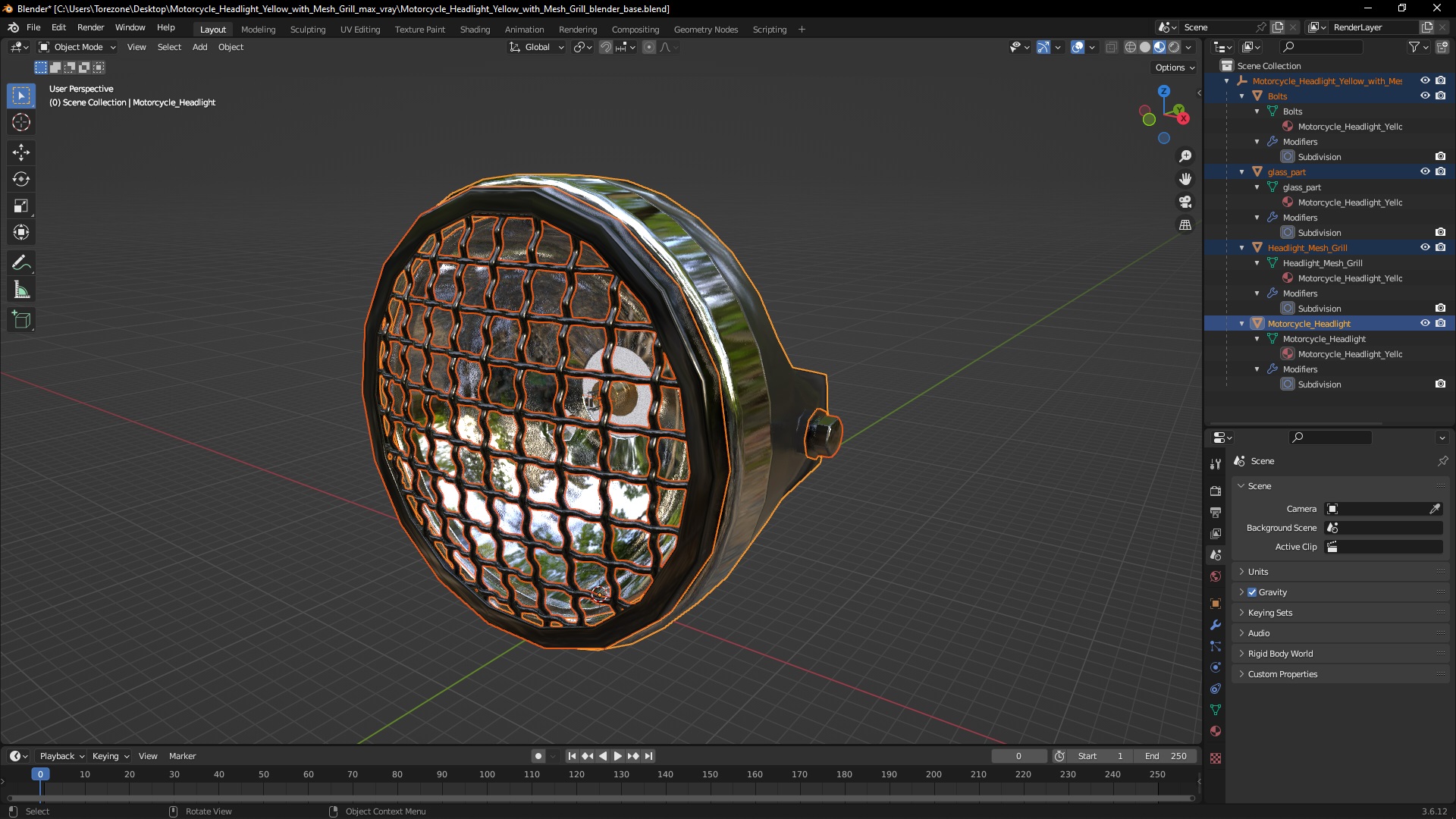 3D Motorcycle Headlight Yellow with Mesh Grill model