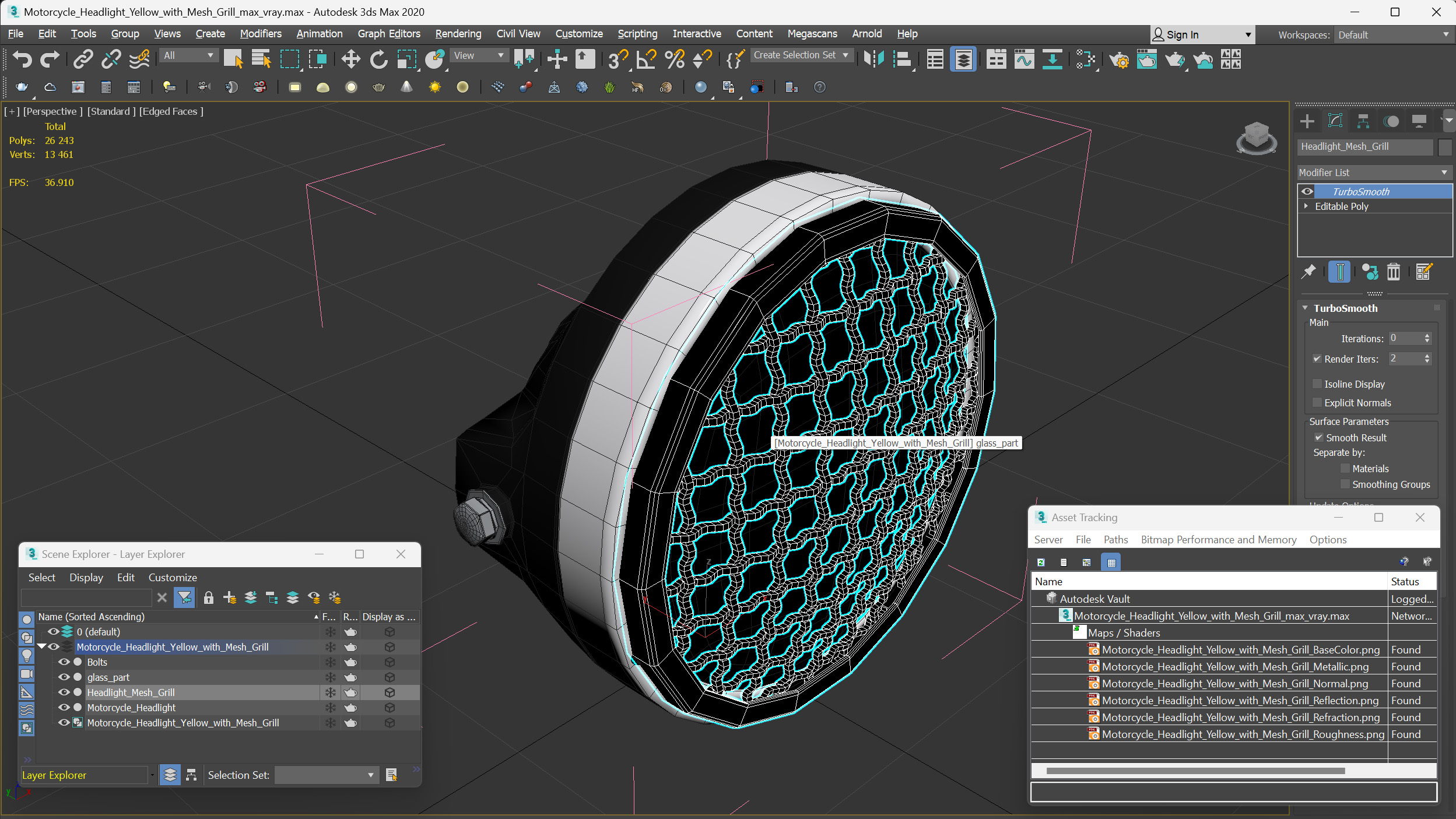 3D Motorcycle Headlight Yellow with Mesh Grill model