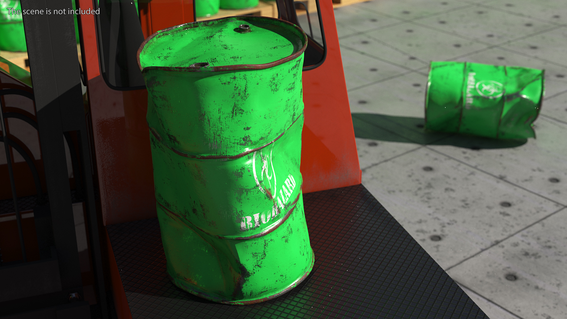 3D Damaged Biohazard Toxic Waste Barrel