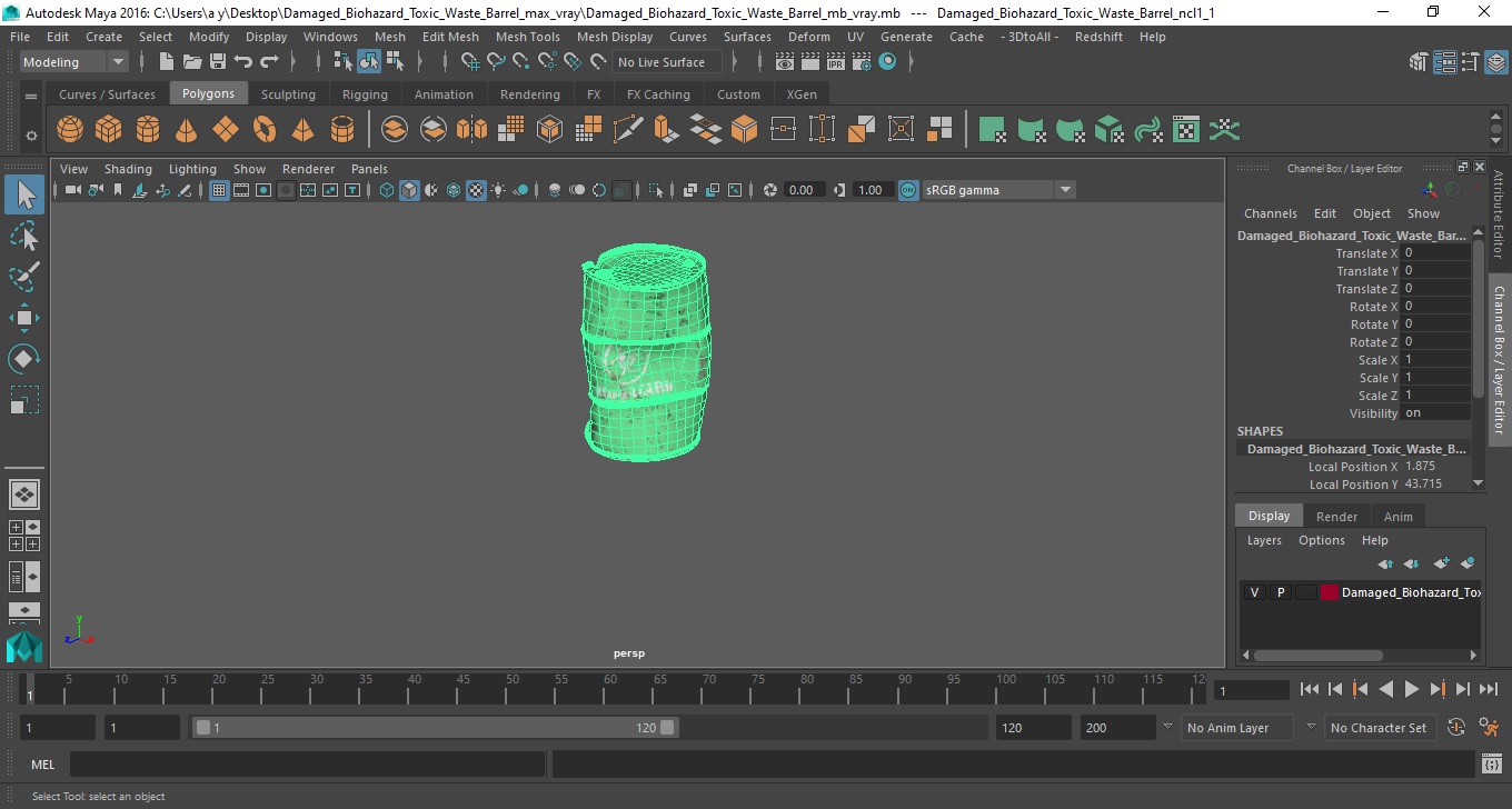 3D Damaged Biohazard Toxic Waste Barrel