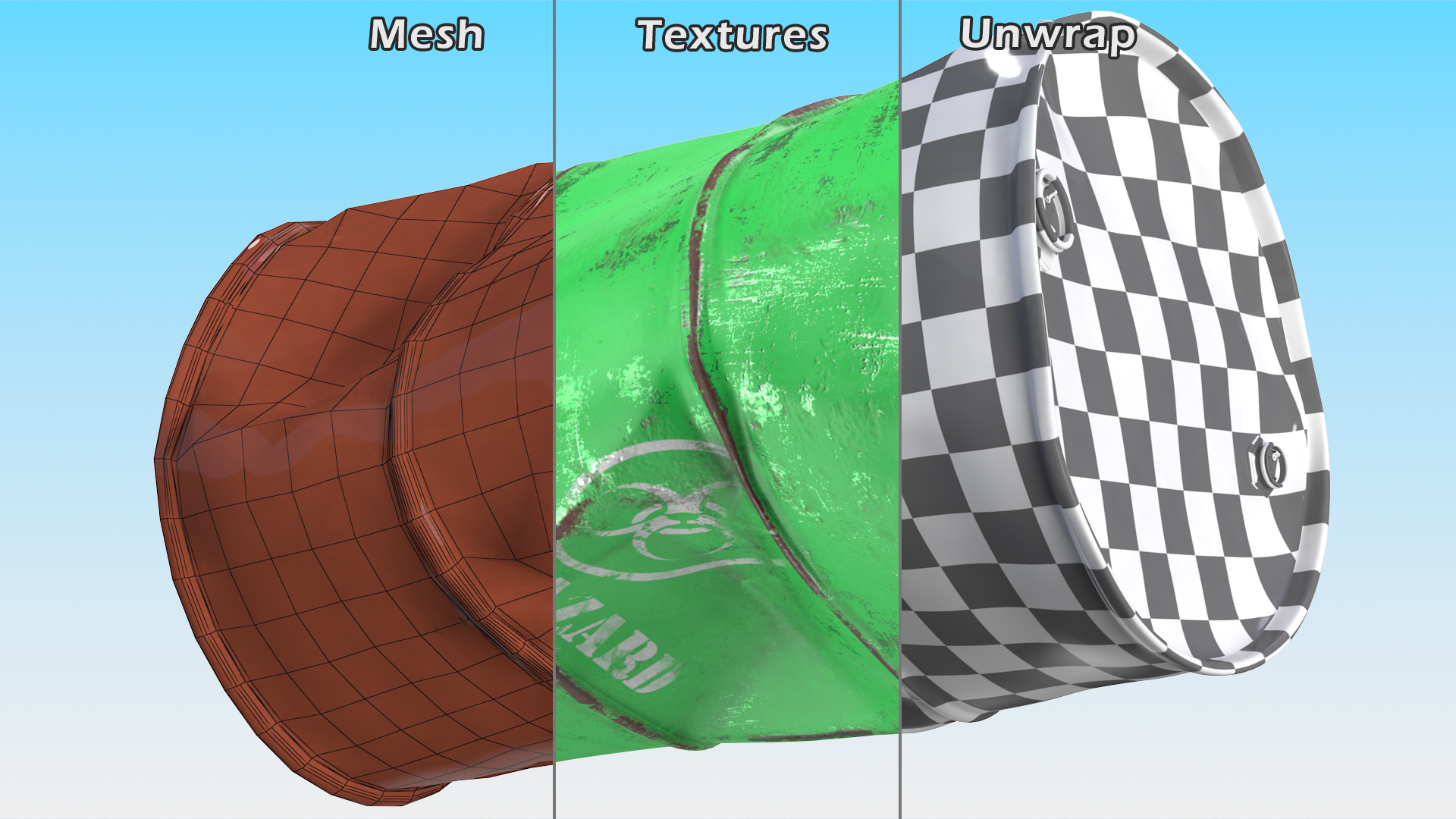 3D Damaged Biohazard Toxic Waste Barrel