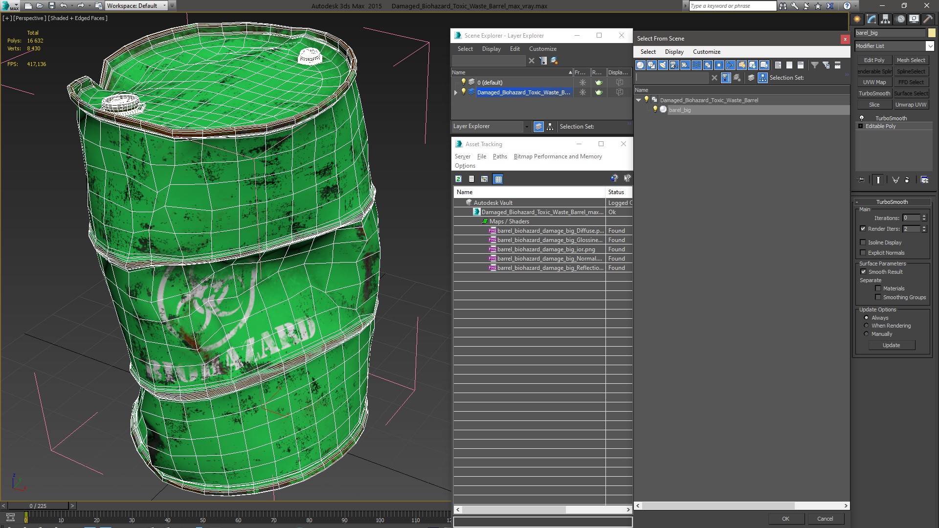 3D Damaged Biohazard Toxic Waste Barrel