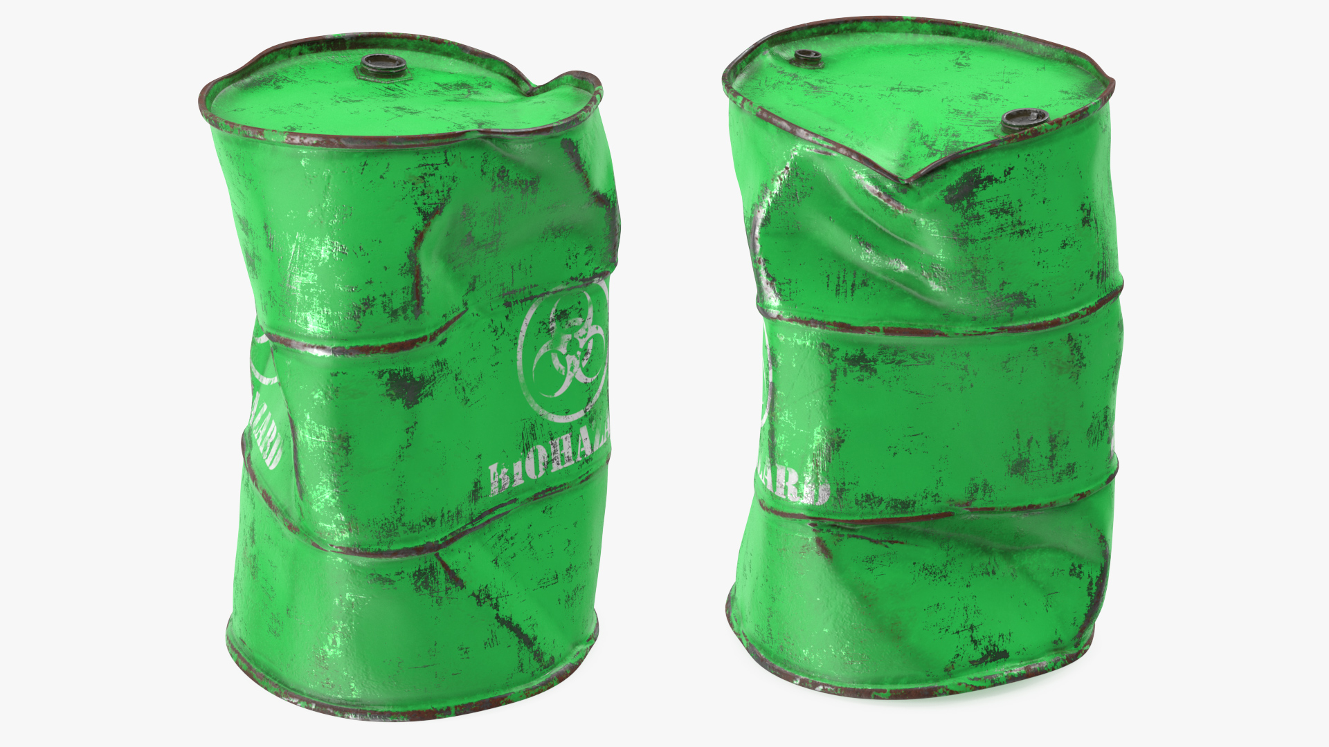 3D Damaged Biohazard Toxic Waste Barrel