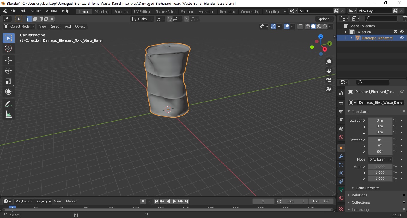 3D Damaged Biohazard Toxic Waste Barrel