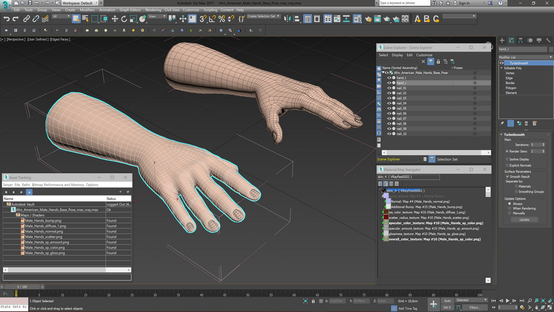 Afro American Male Hands Base Pose 3D model