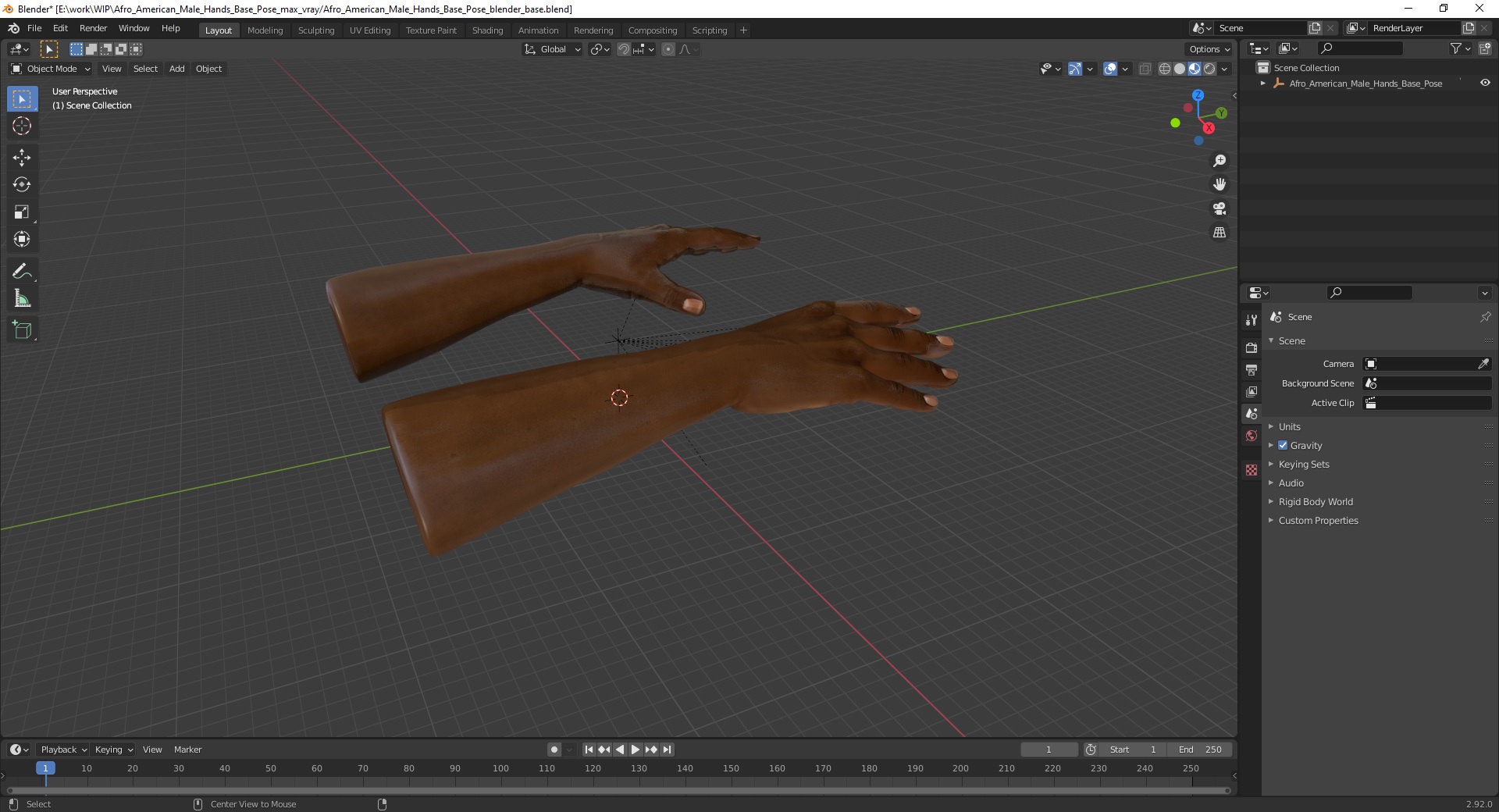 Afro American Male Hands Base Pose 3D model