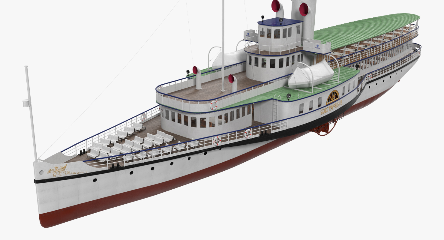 3D Steam Paddle Ship Stadt Rapperswil Rigged