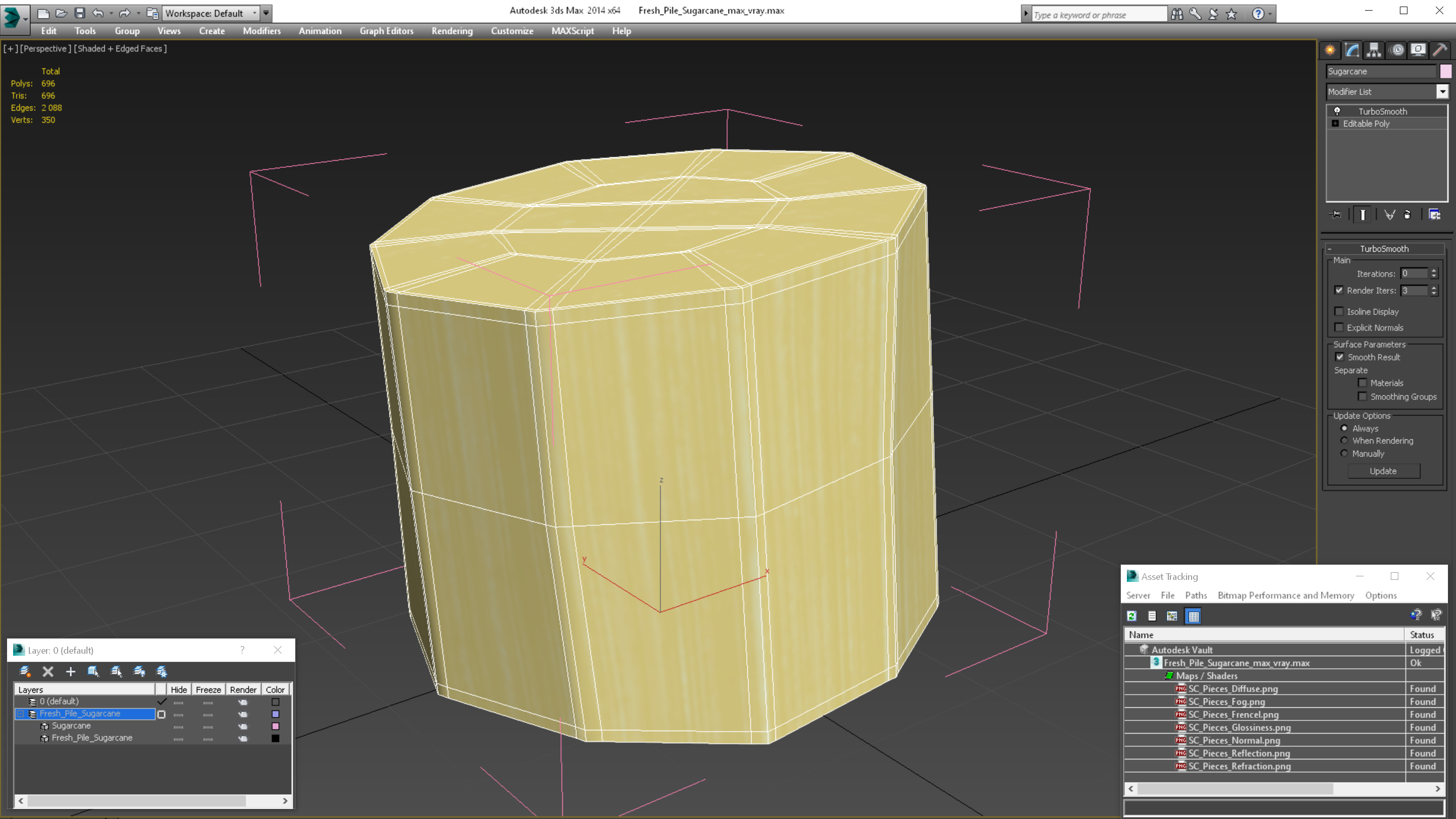 3D Fresh Peeled Sugarcane Piece model